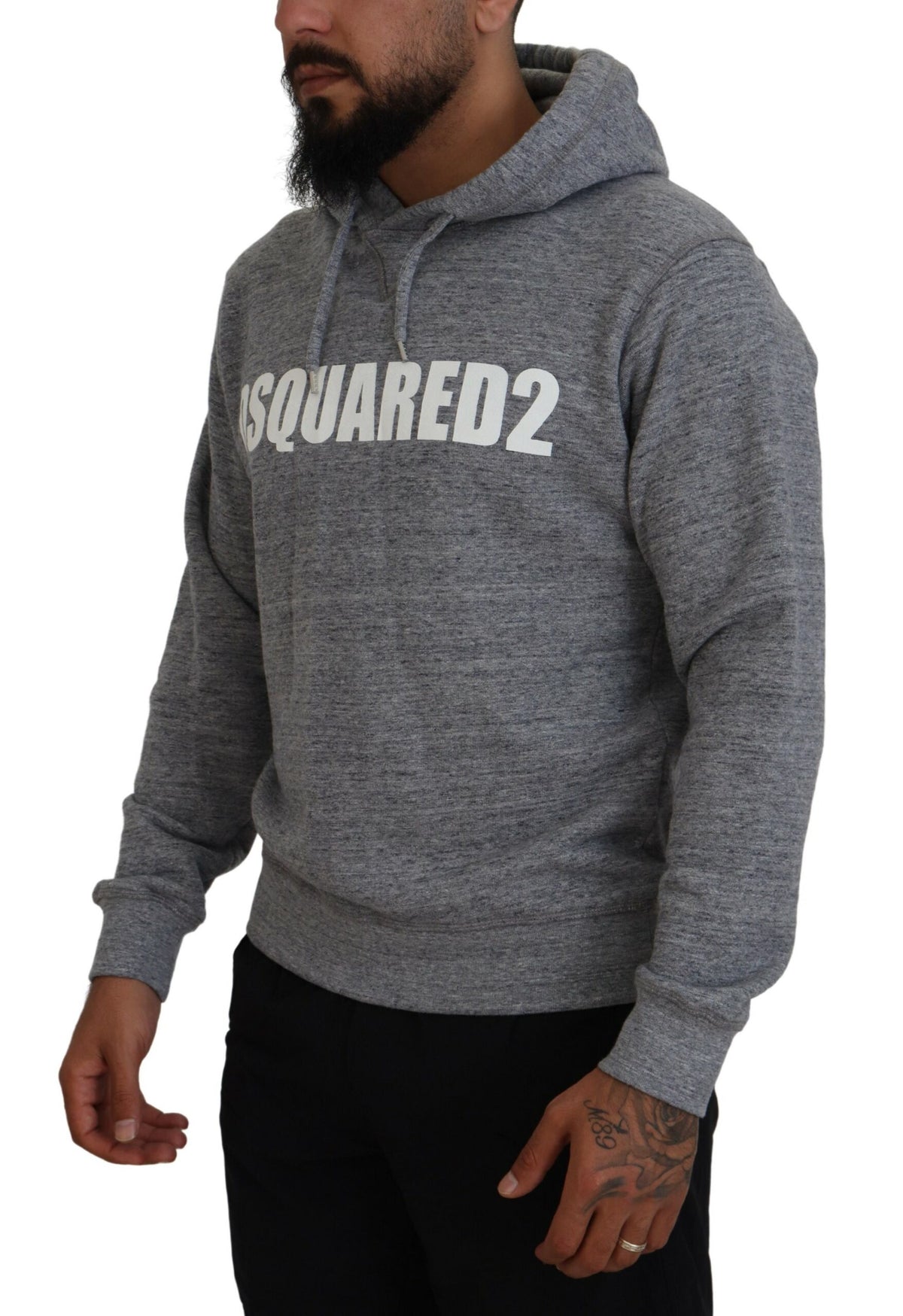 Pull à capuche en coton gris avec logo imprimé Dsquared² pour homme