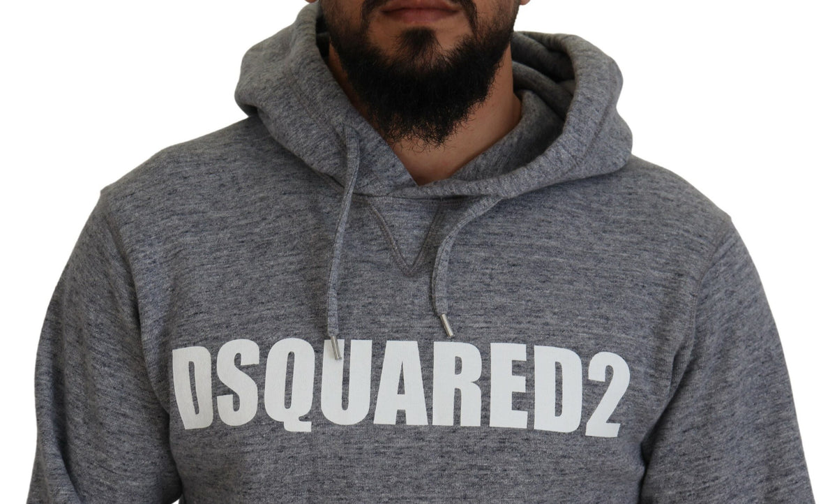 Suéter con capucha y estampado del logotipo de algodón gris Dsquared² para hombre