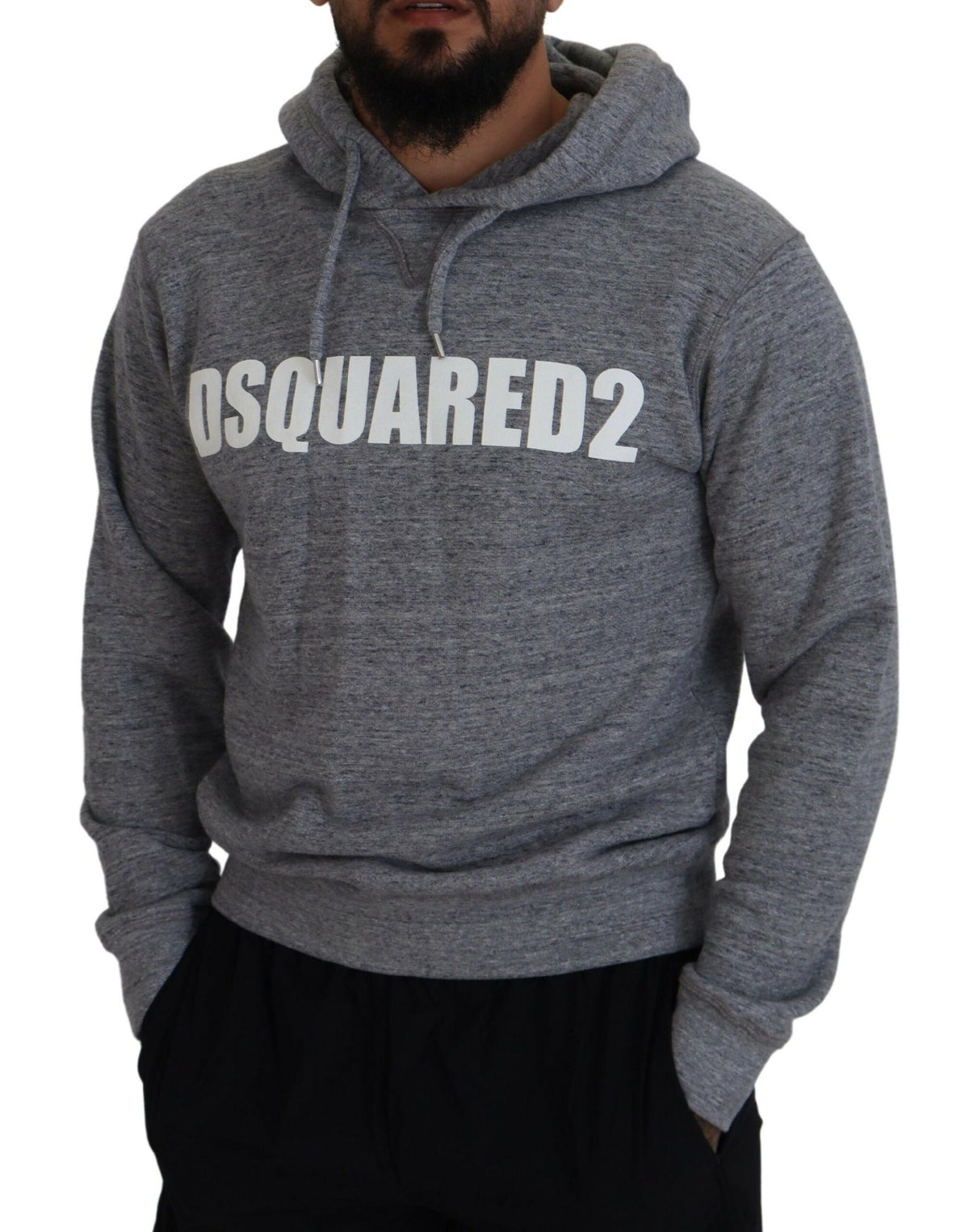 Pull à capuche en coton gris avec logo imprimé Dsquared² pour homme