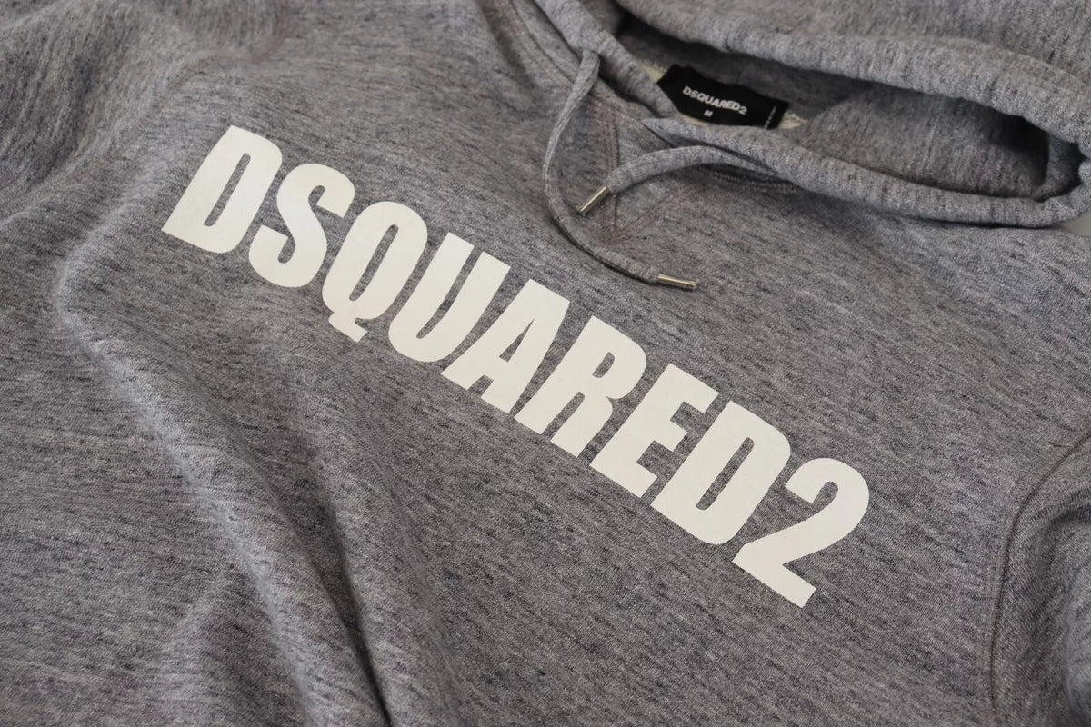 Pull à capuche en coton gris avec logo imprimé Dsquared² pour homme