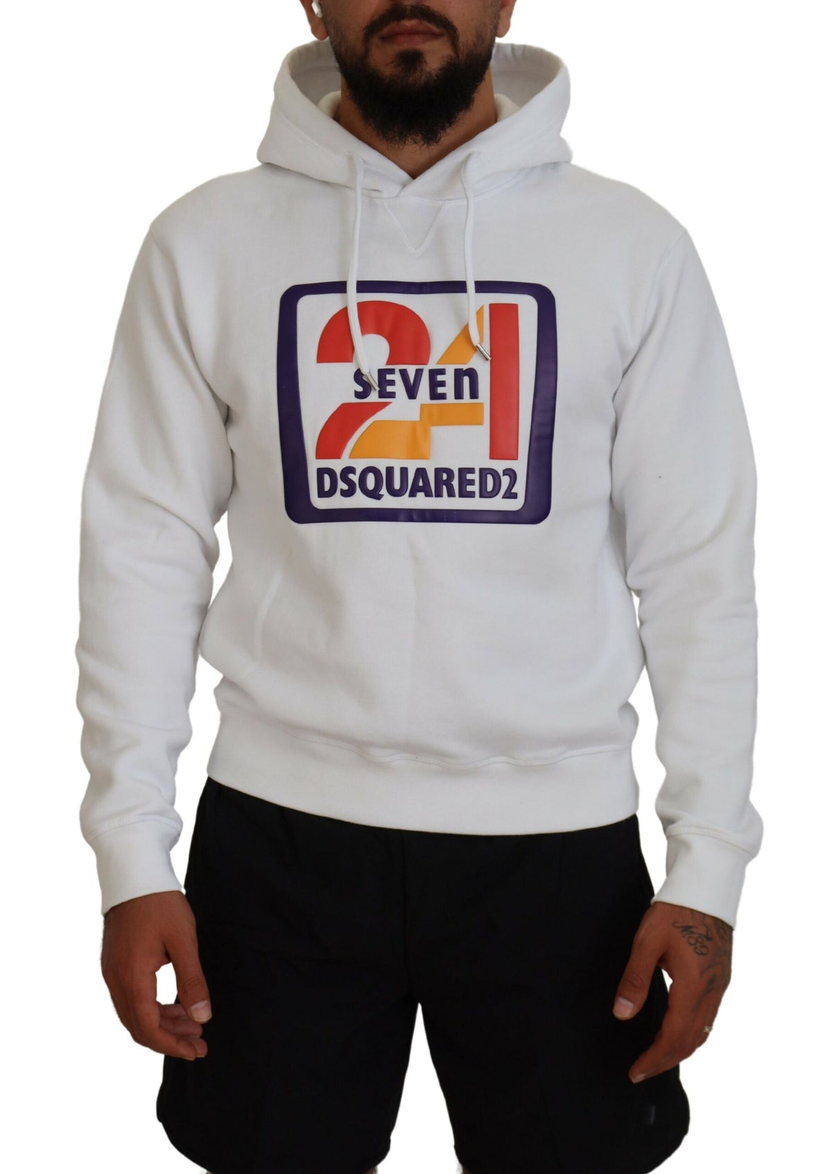 Pull à capuche imprimé en coton blanc Dsquared² pour homme