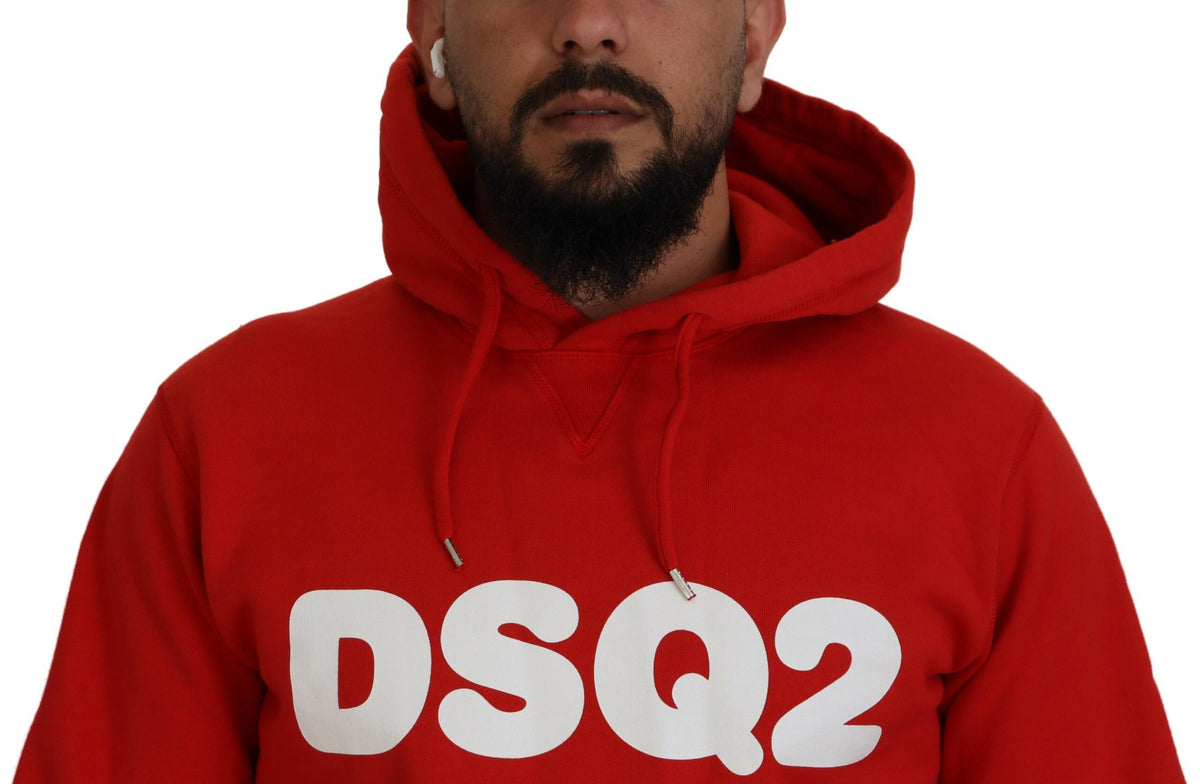 Dsquared² Red Cotton Hooded Printed Men Pullover Sweater