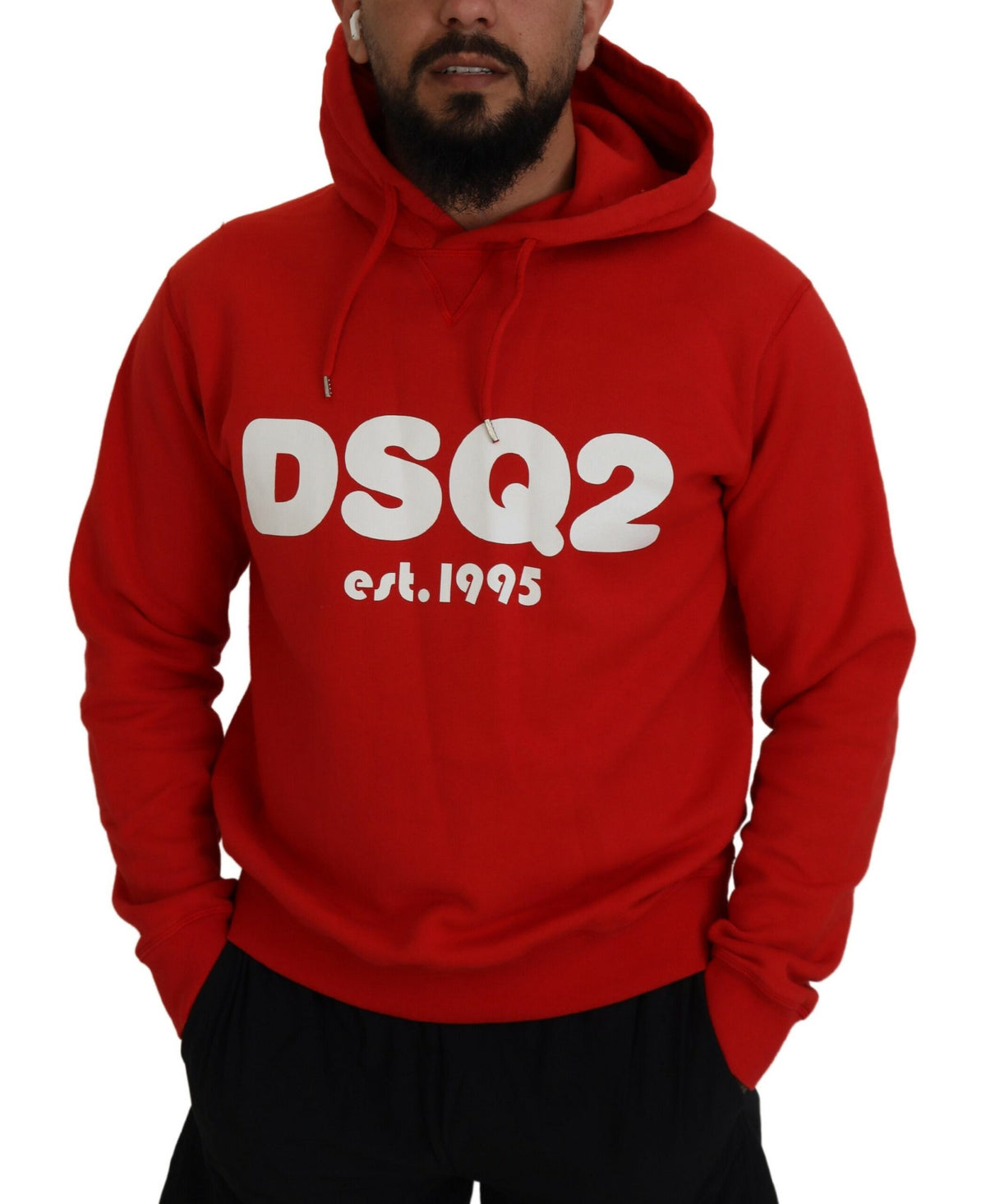 Dsquared² Red Cotton Hooded Printed Men Pullover Sweater