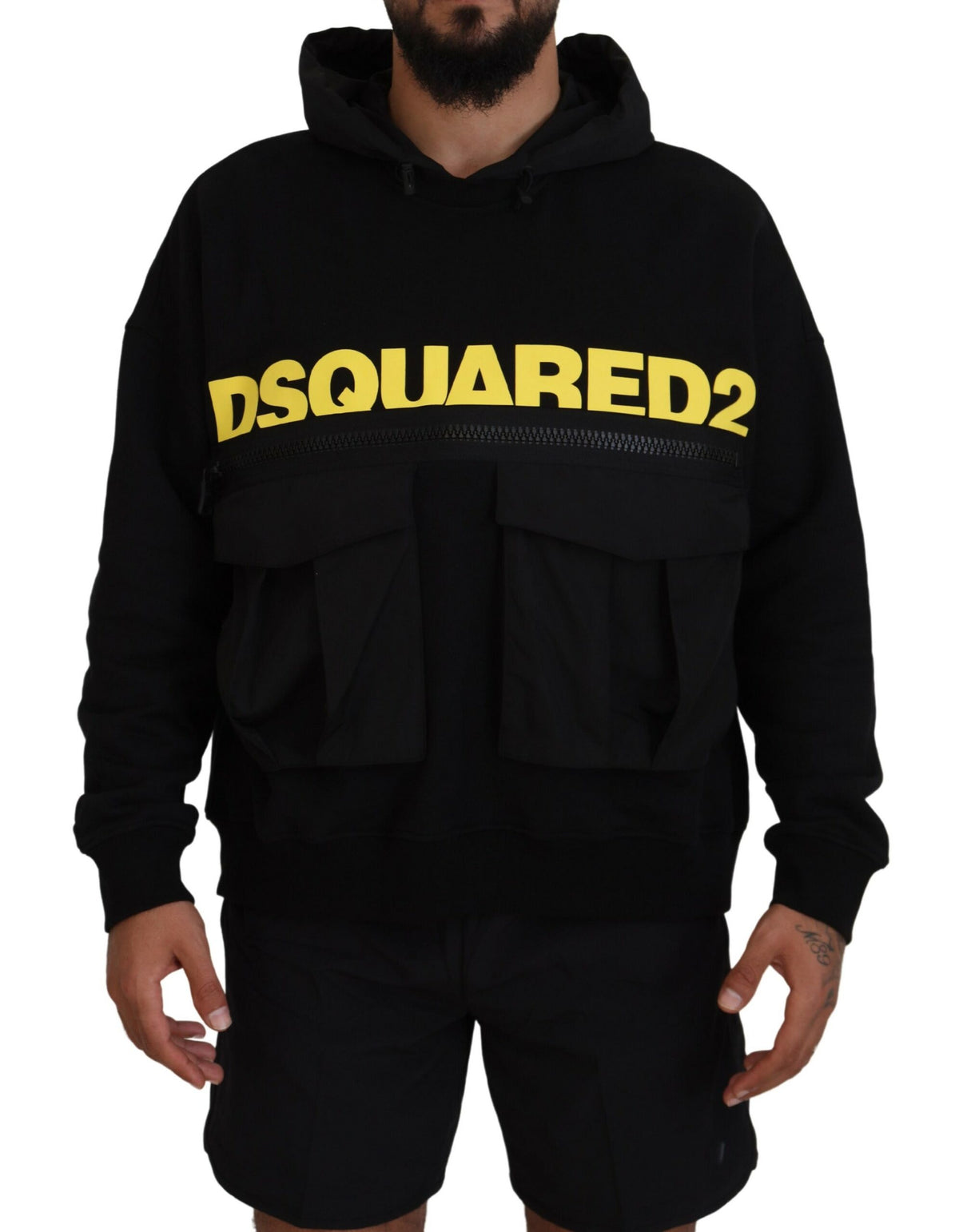 Suéter con capucha y estampado de algodón negro de Dsquared²