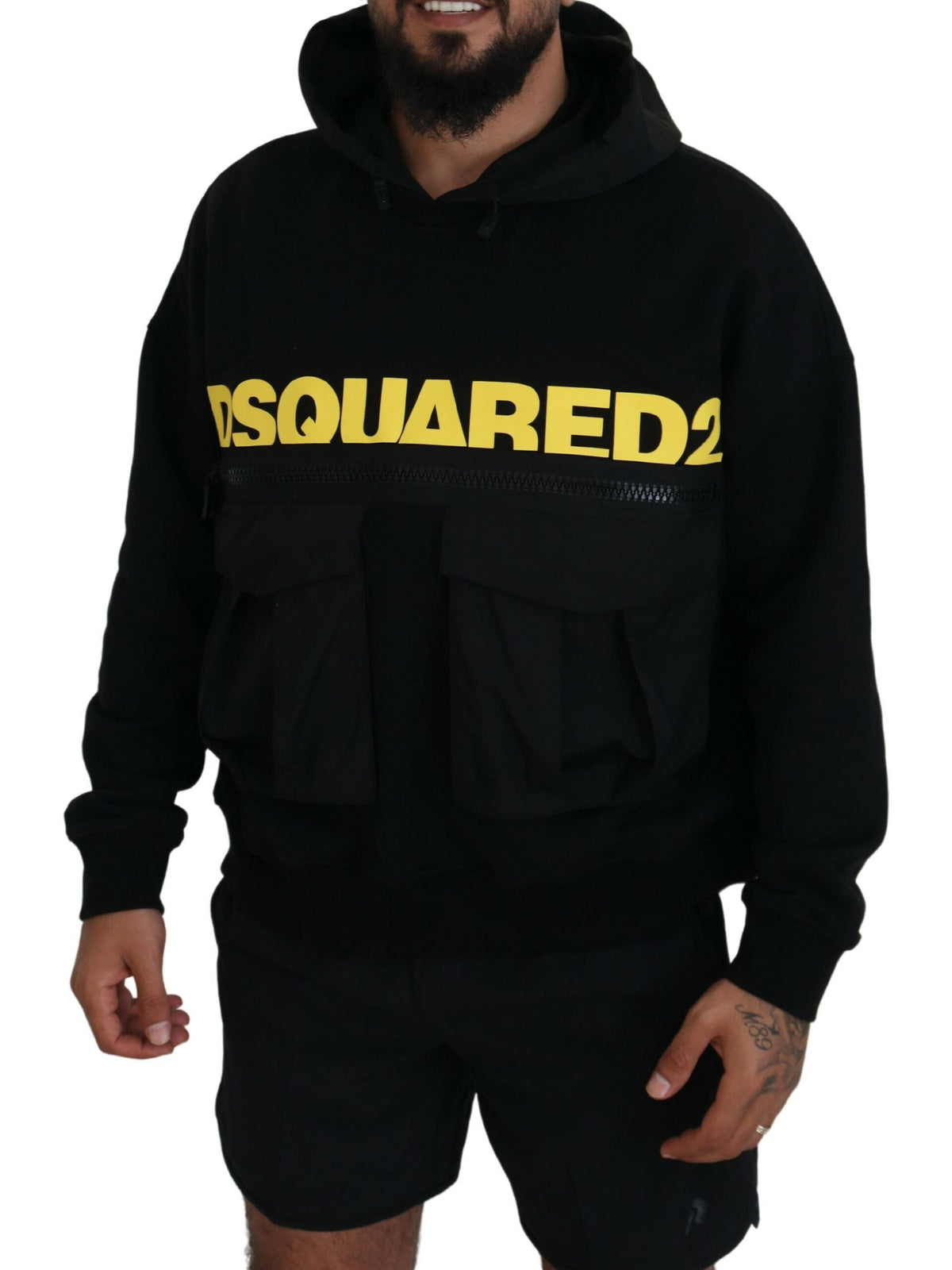 Pull à capuche imprimé en coton noir Dsquared²