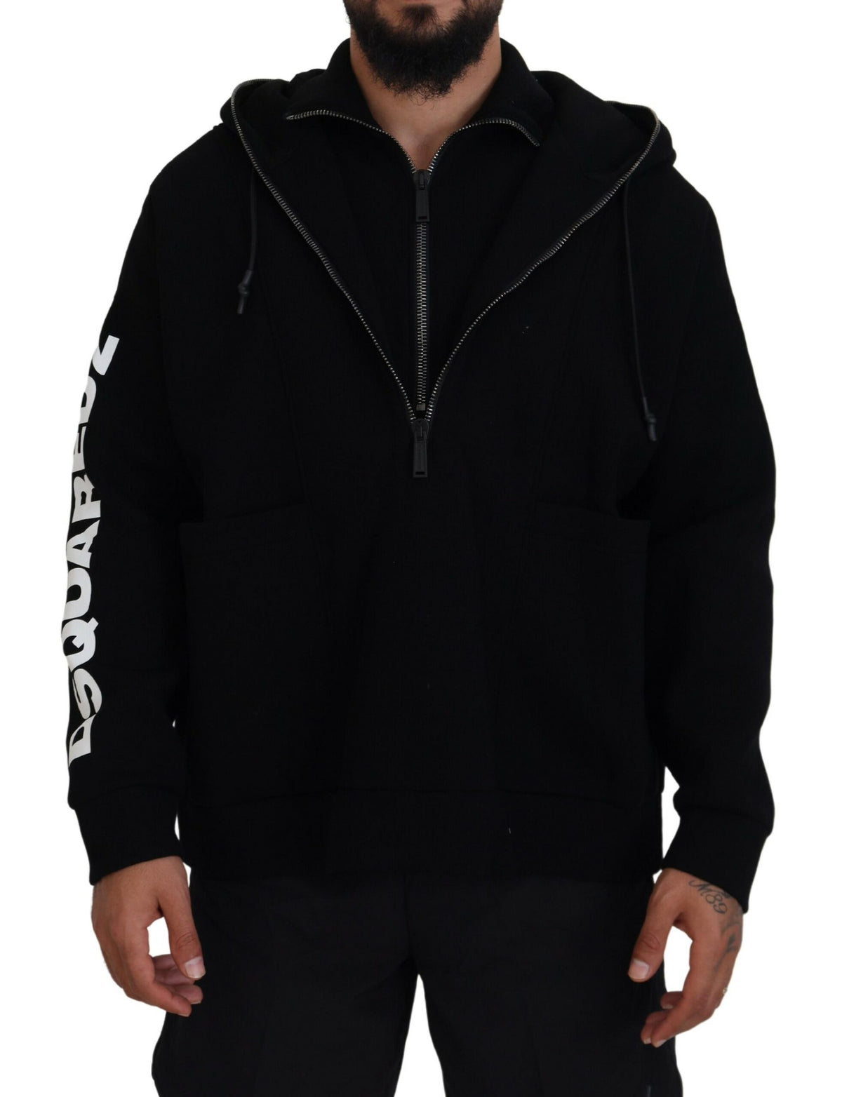 Pull à capuche noir à double zip et manches imprimées Dsquared²