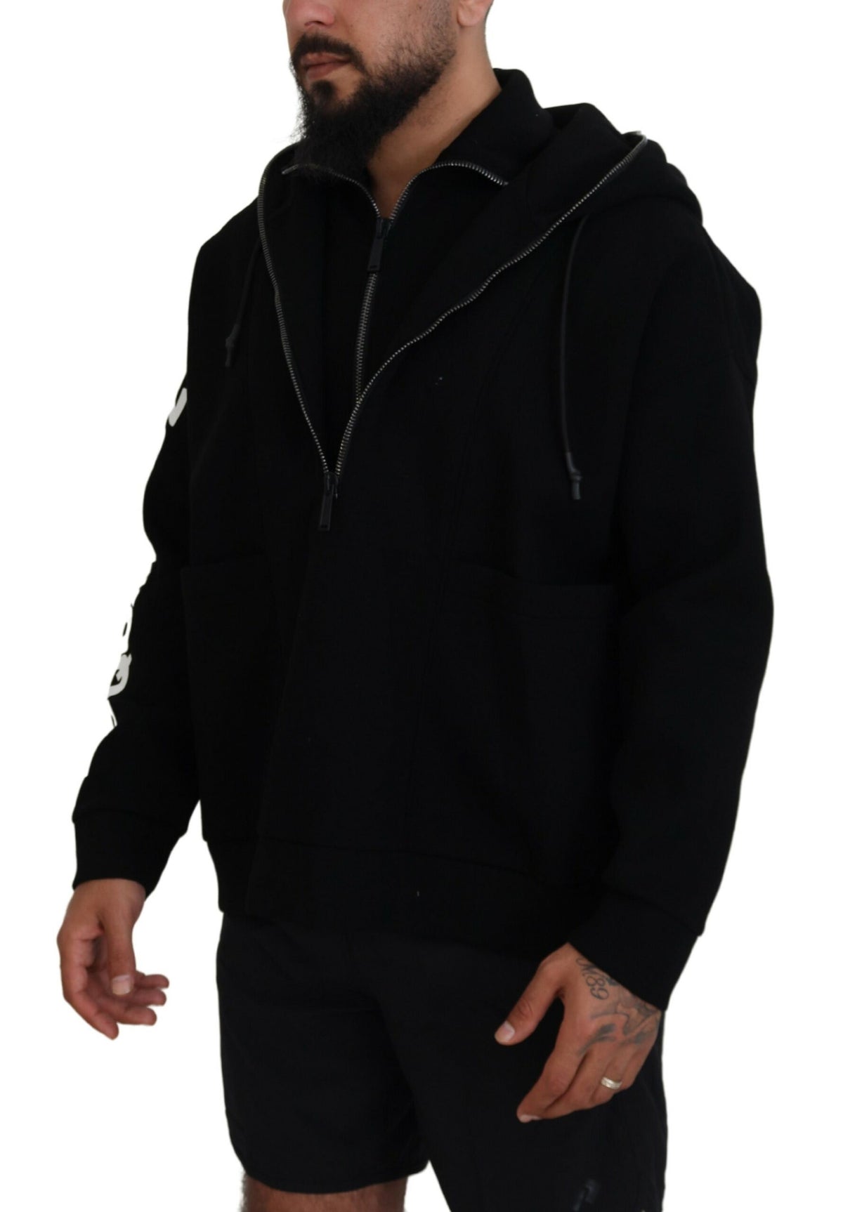 Pull à capuche noir à double zip et manches imprimées Dsquared²