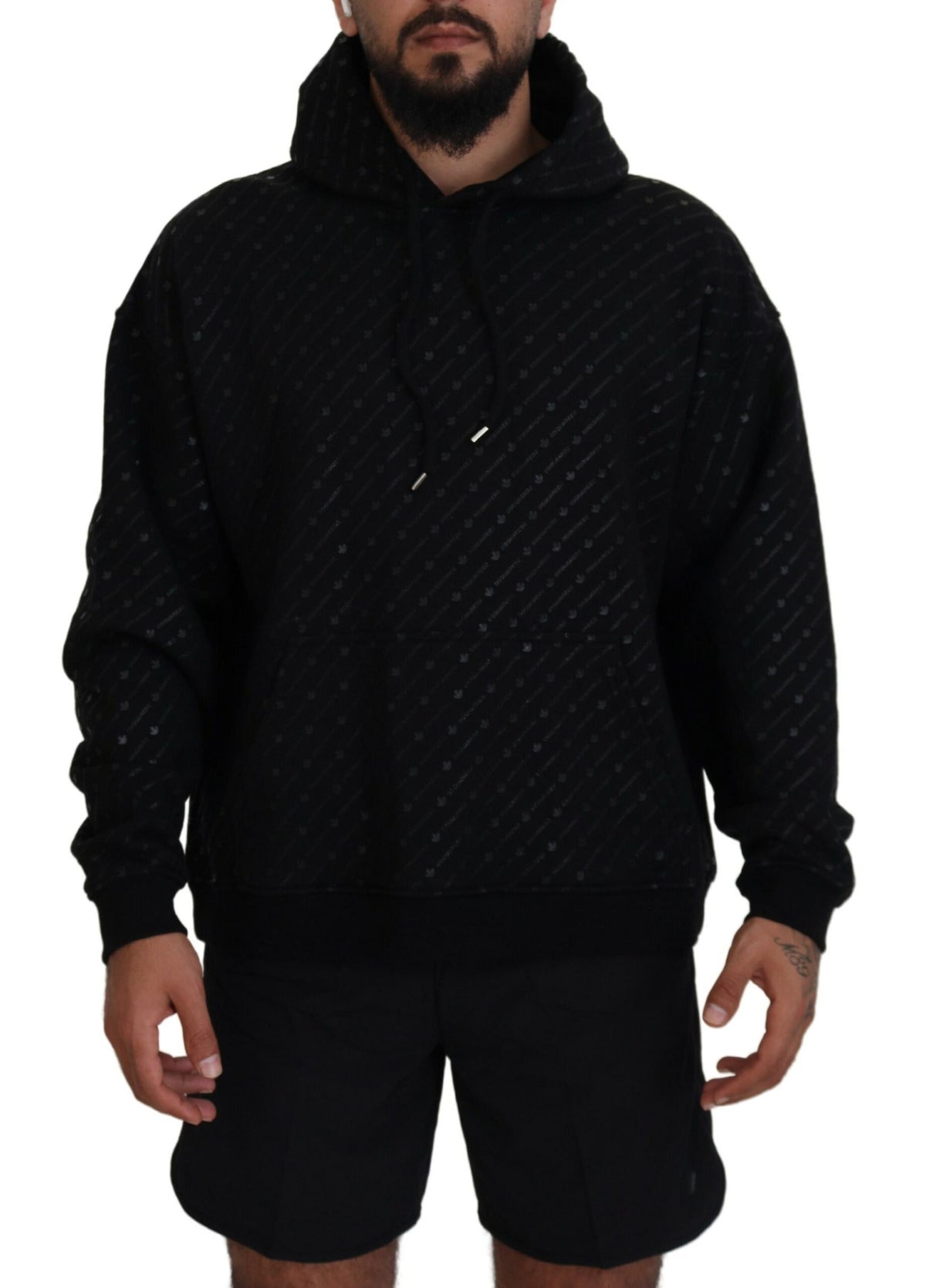 Pull à capuche en coton noir imprimé pour homme Dsquared²