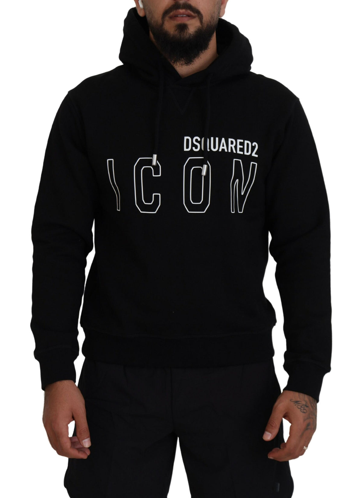 Suéter con capucha y estampado de algodón negro para hombre de Dsquared²