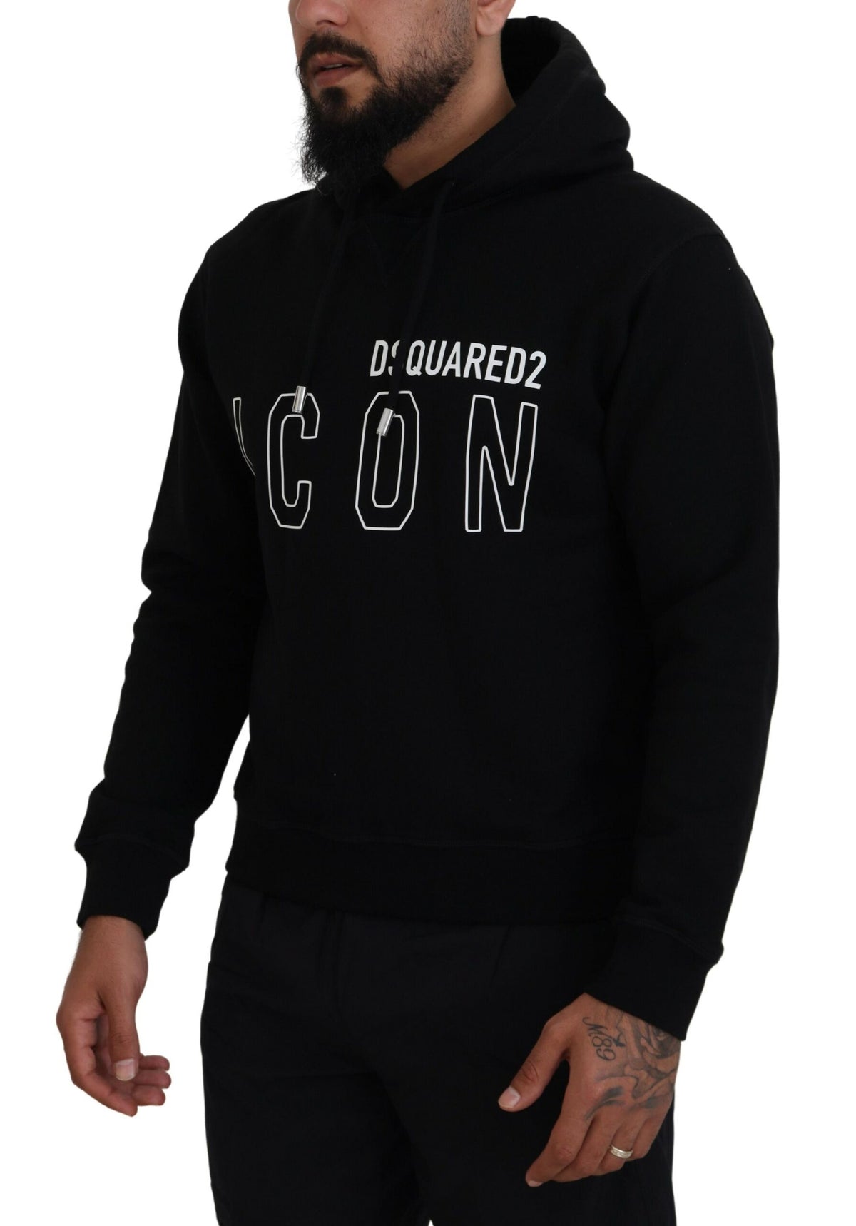 Suéter con capucha y estampado de algodón negro para hombre de Dsquared²