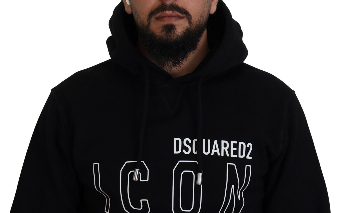 Pull à capuche en coton noir imprimé pour homme Dsquared²