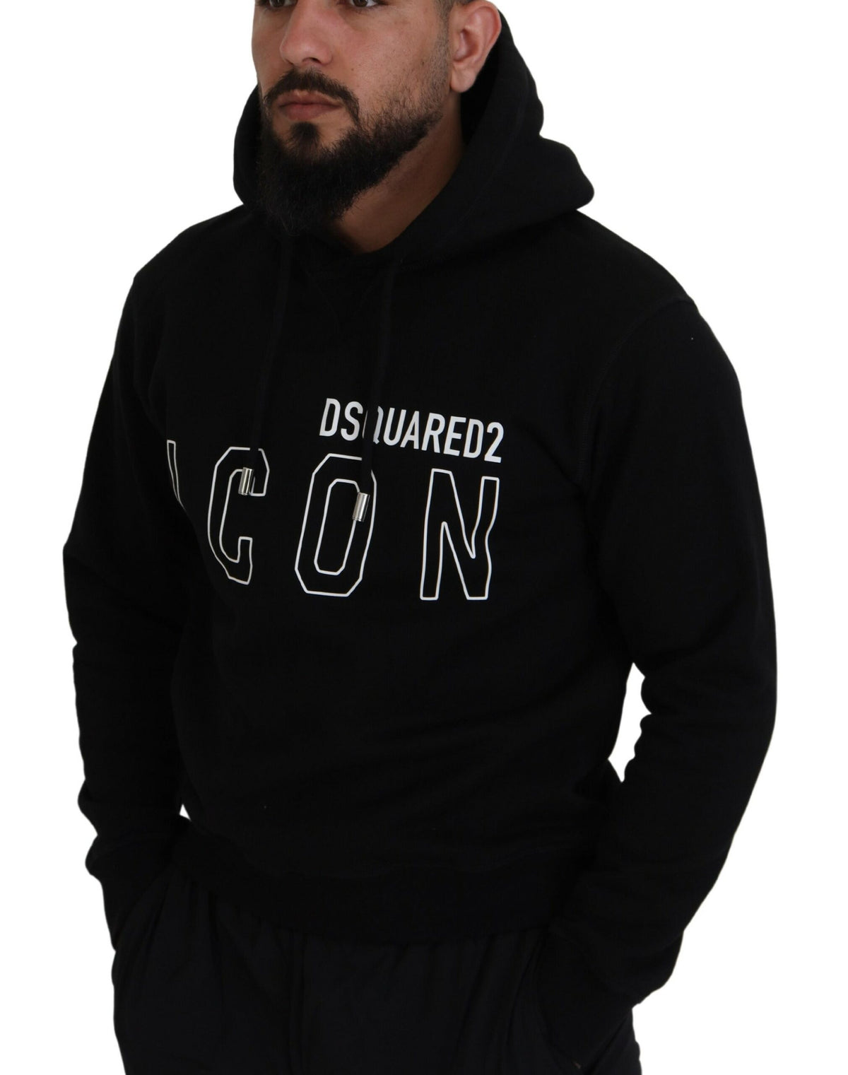 Pull à capuche en coton noir imprimé pour homme Dsquared²