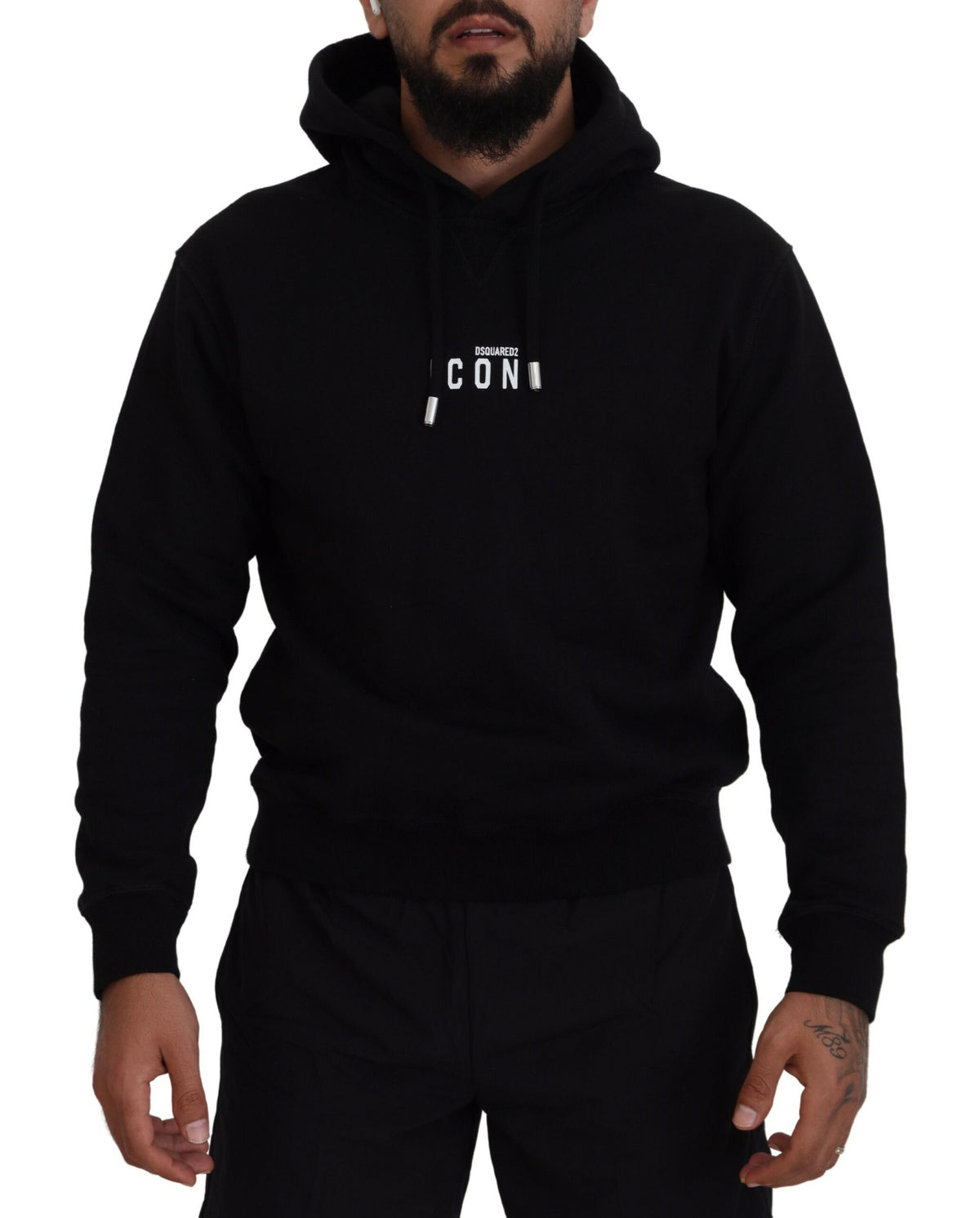 Pull à capuche en coton noir imprimé pour homme Dsquared²