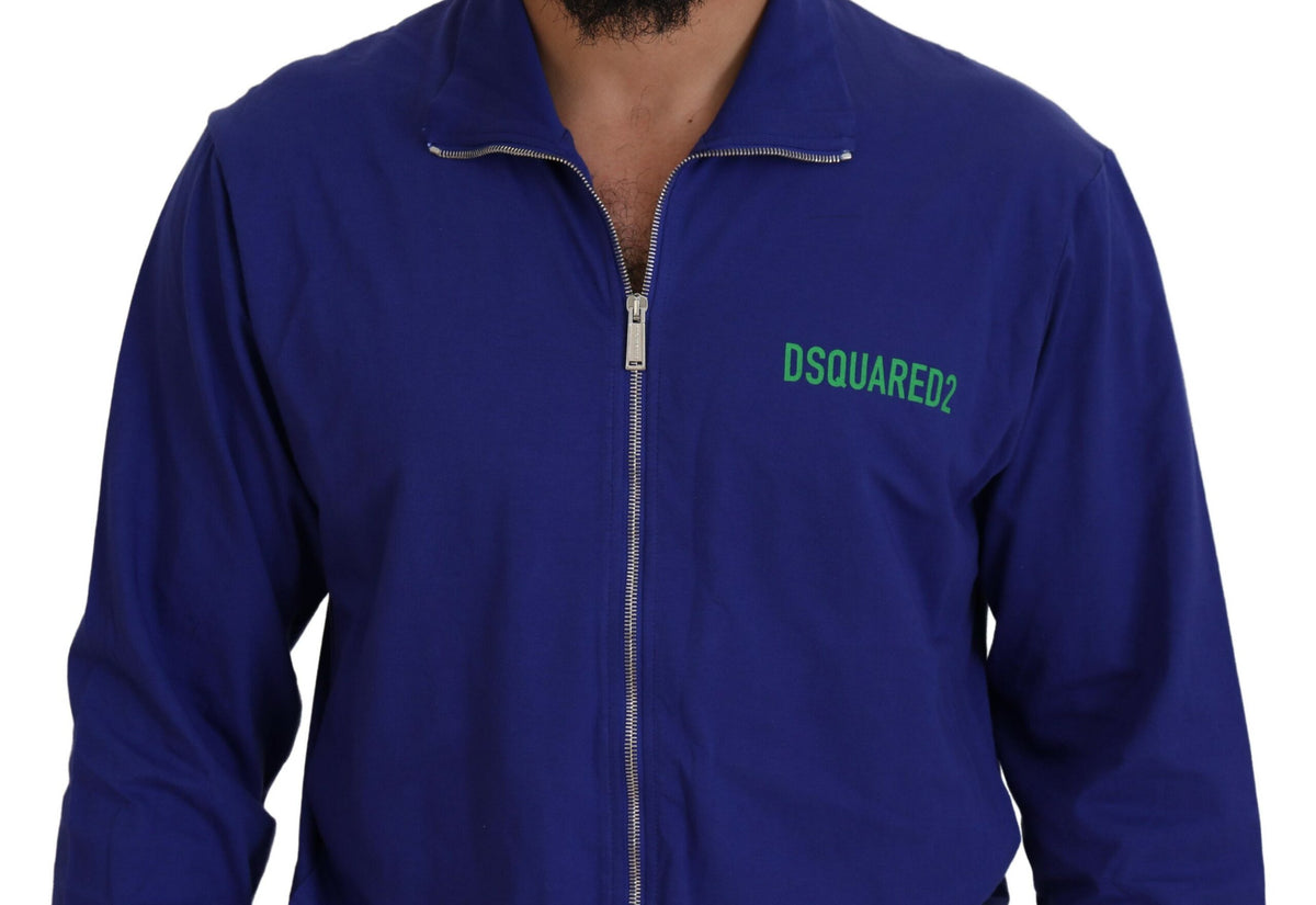 Suéter con cuello y cremallera completa para hombre de algodón estampado azul de Dsquared²