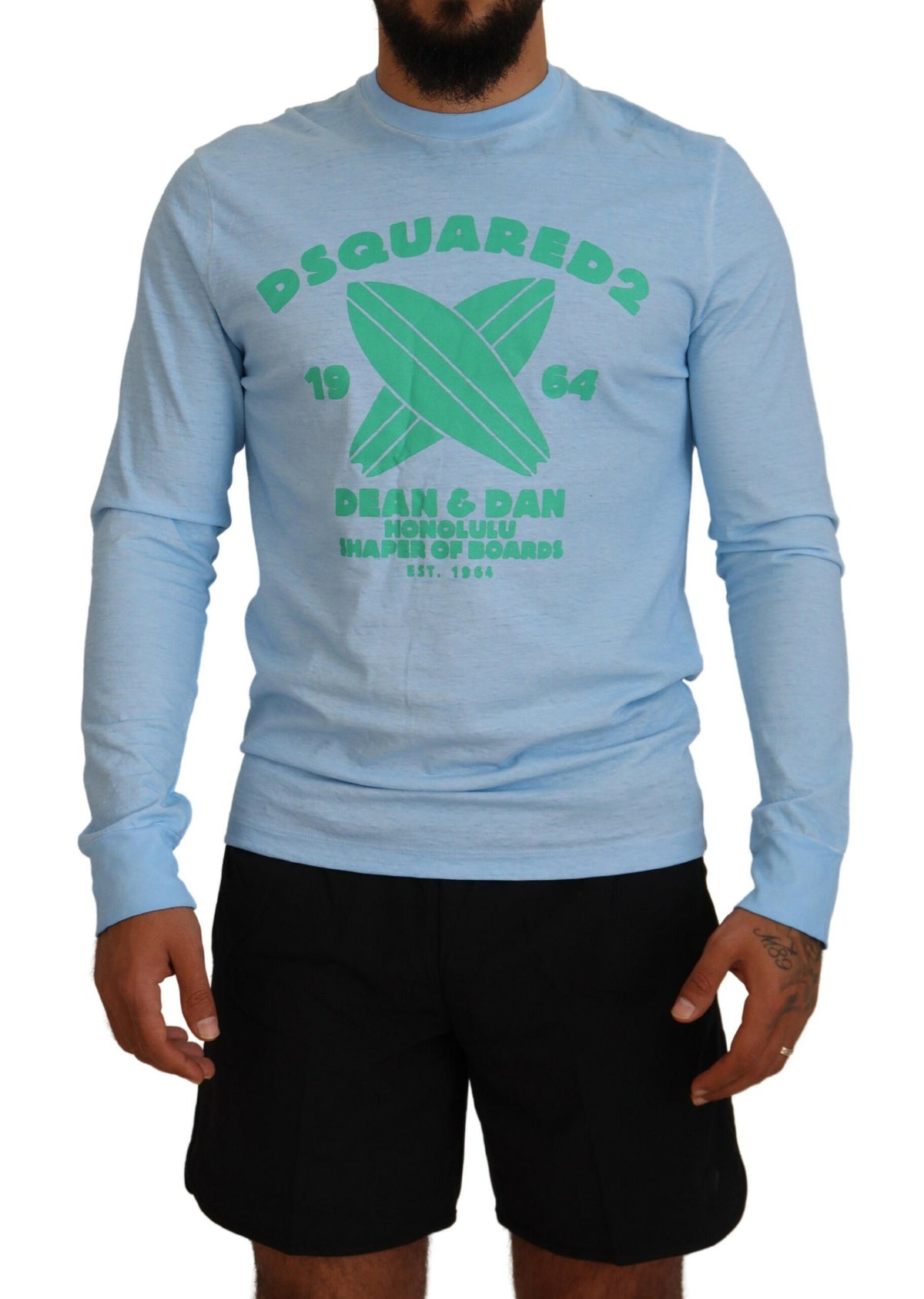 Pull à manches longues imprimé bleu clair Dsquared² pour homme