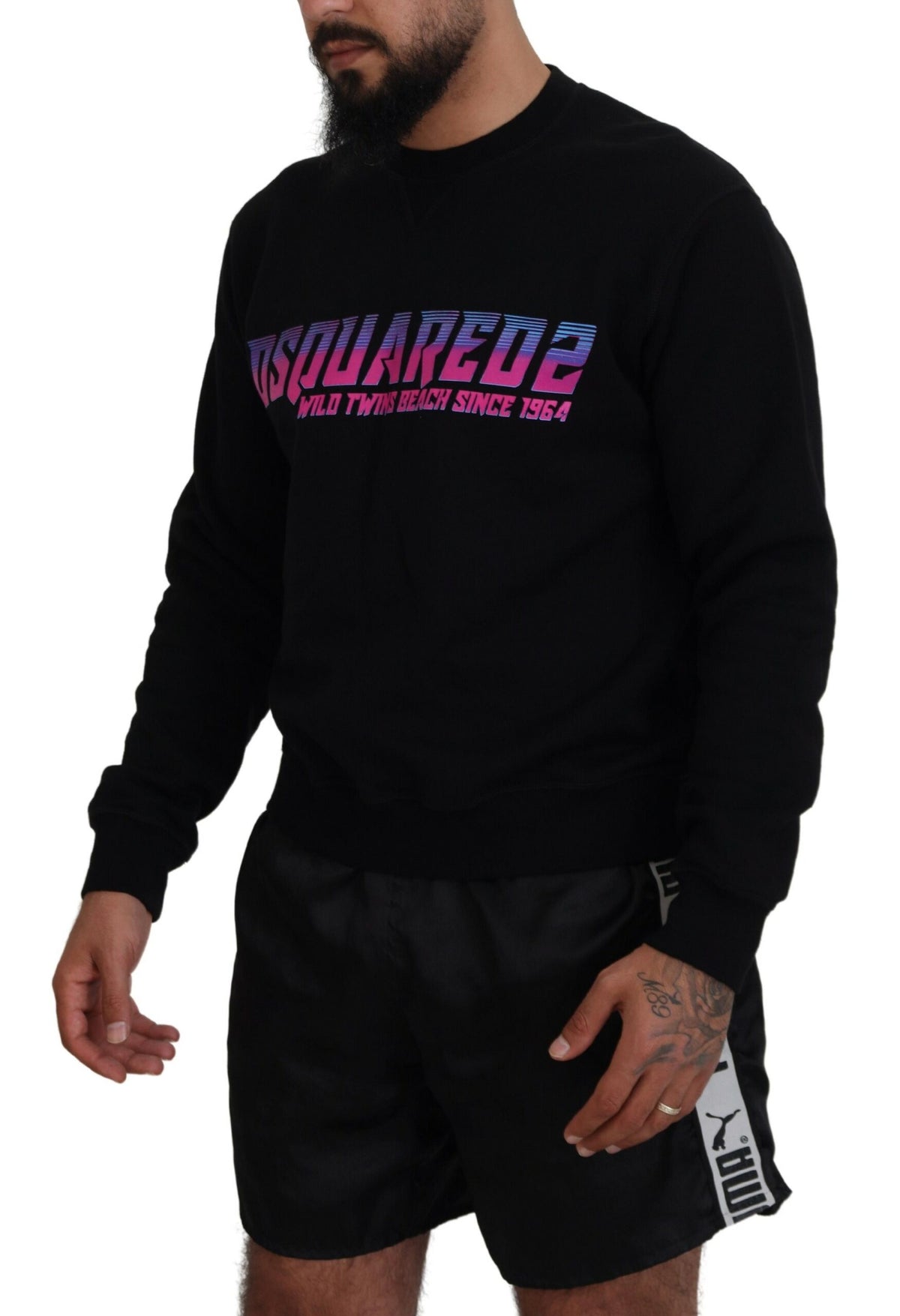 Pull à manches longues imprimé logo noir Dsquared² pour homme