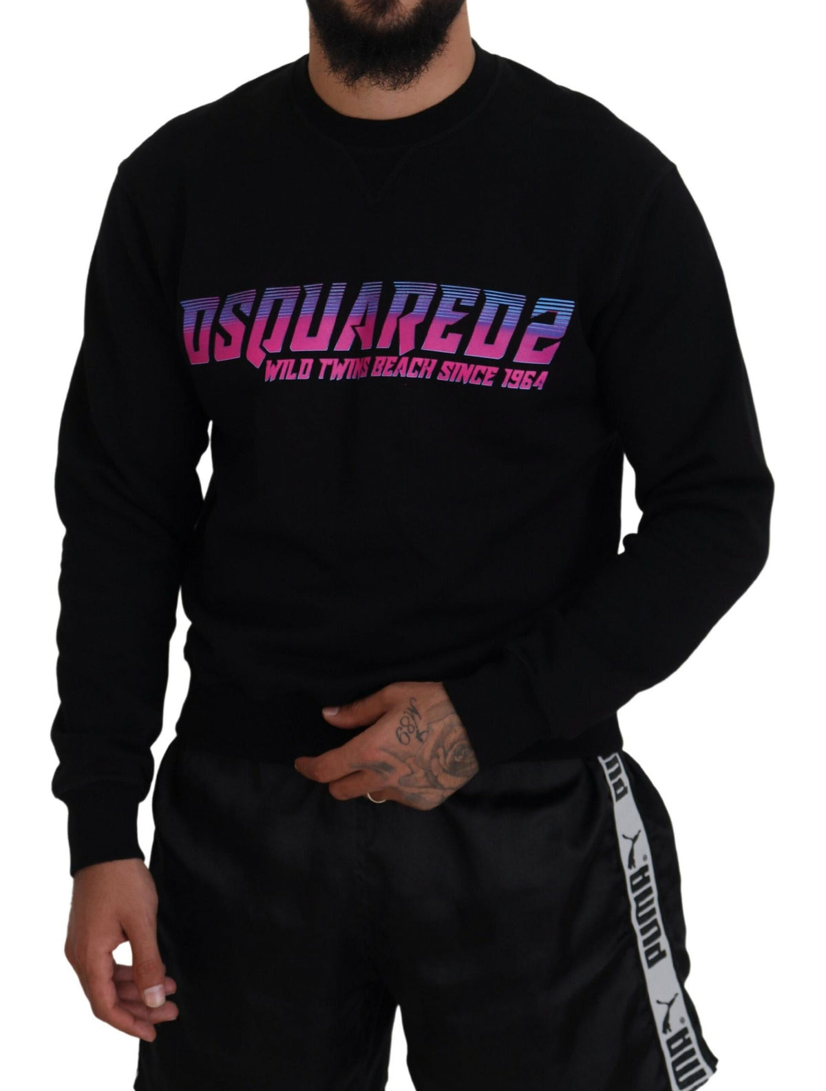 Pull à manches longues imprimé logo noir Dsquared² pour homme