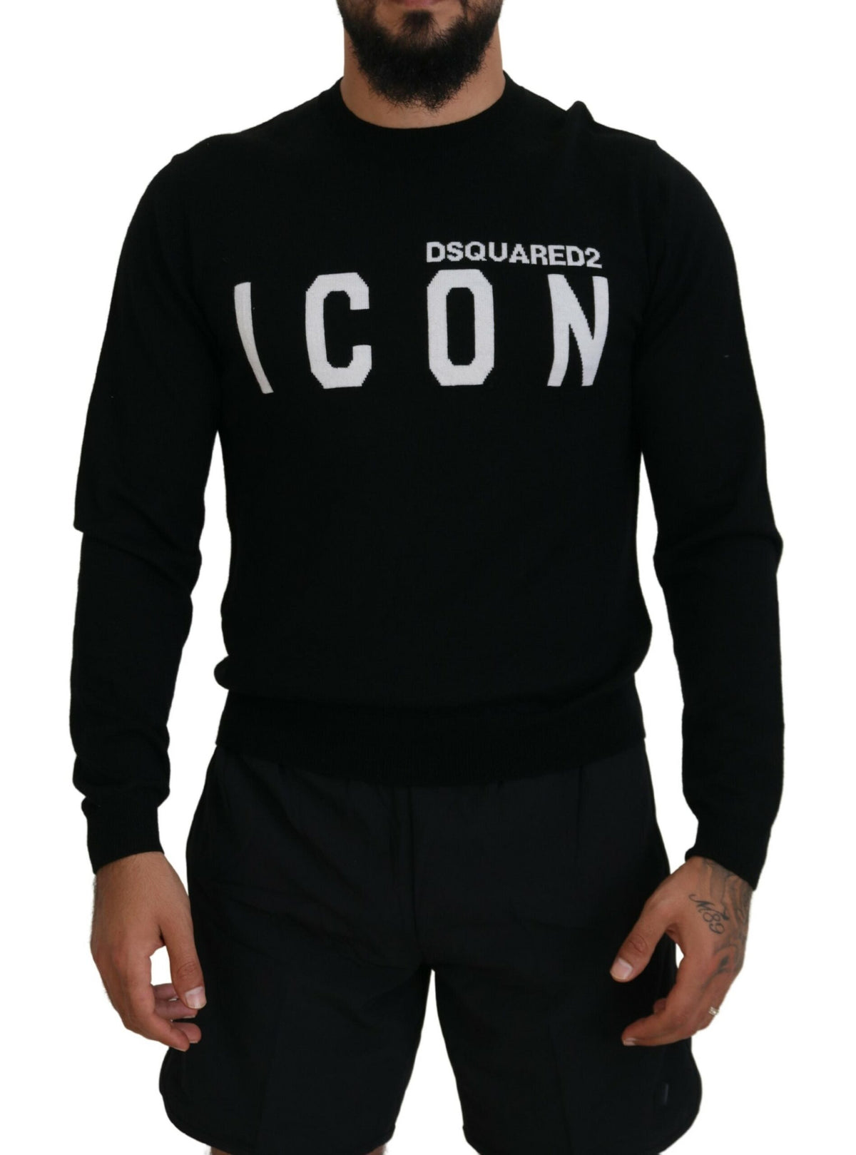 Suéter tipo jersey de manga larga con estampado de logotipo negro de Dsquared² para hombre