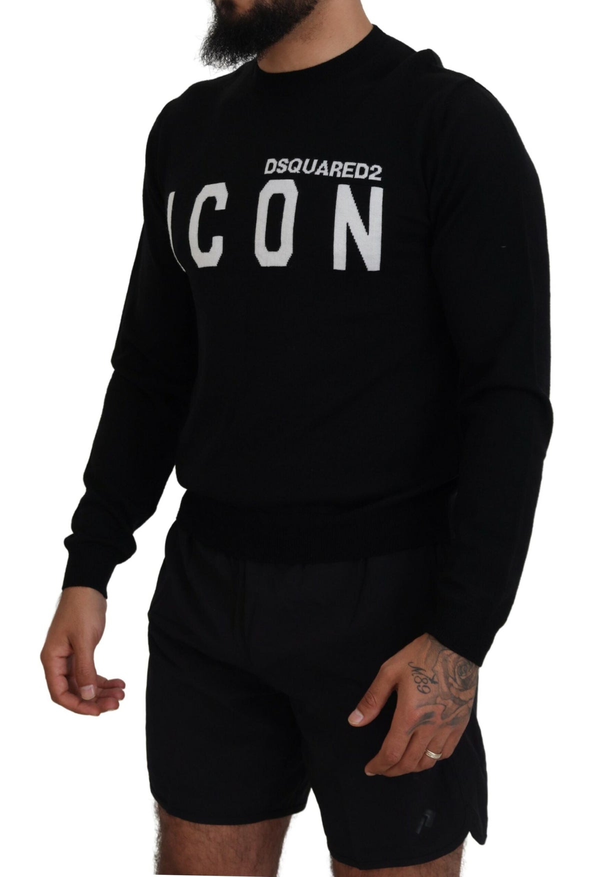 Suéter tipo jersey de manga larga con estampado de logotipo negro de Dsquared² para hombre