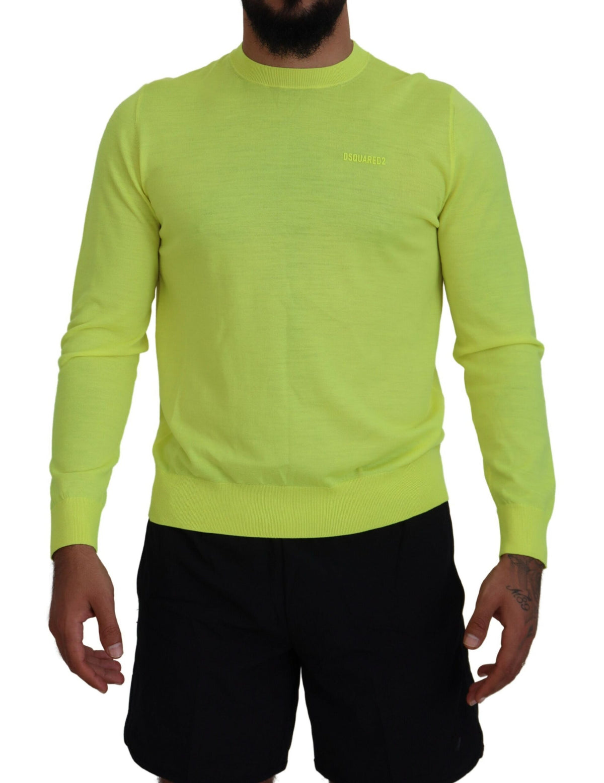 Pull à manches longues jaune vert Dsquared² pour homme