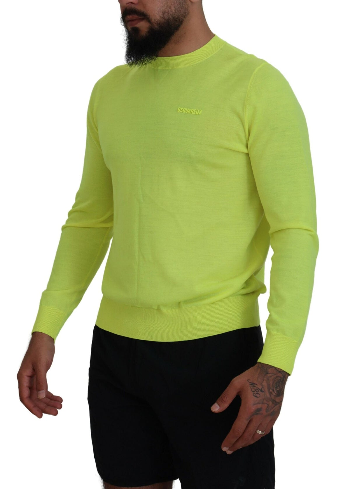 Pull à manches longues jaune vert Dsquared² pour homme