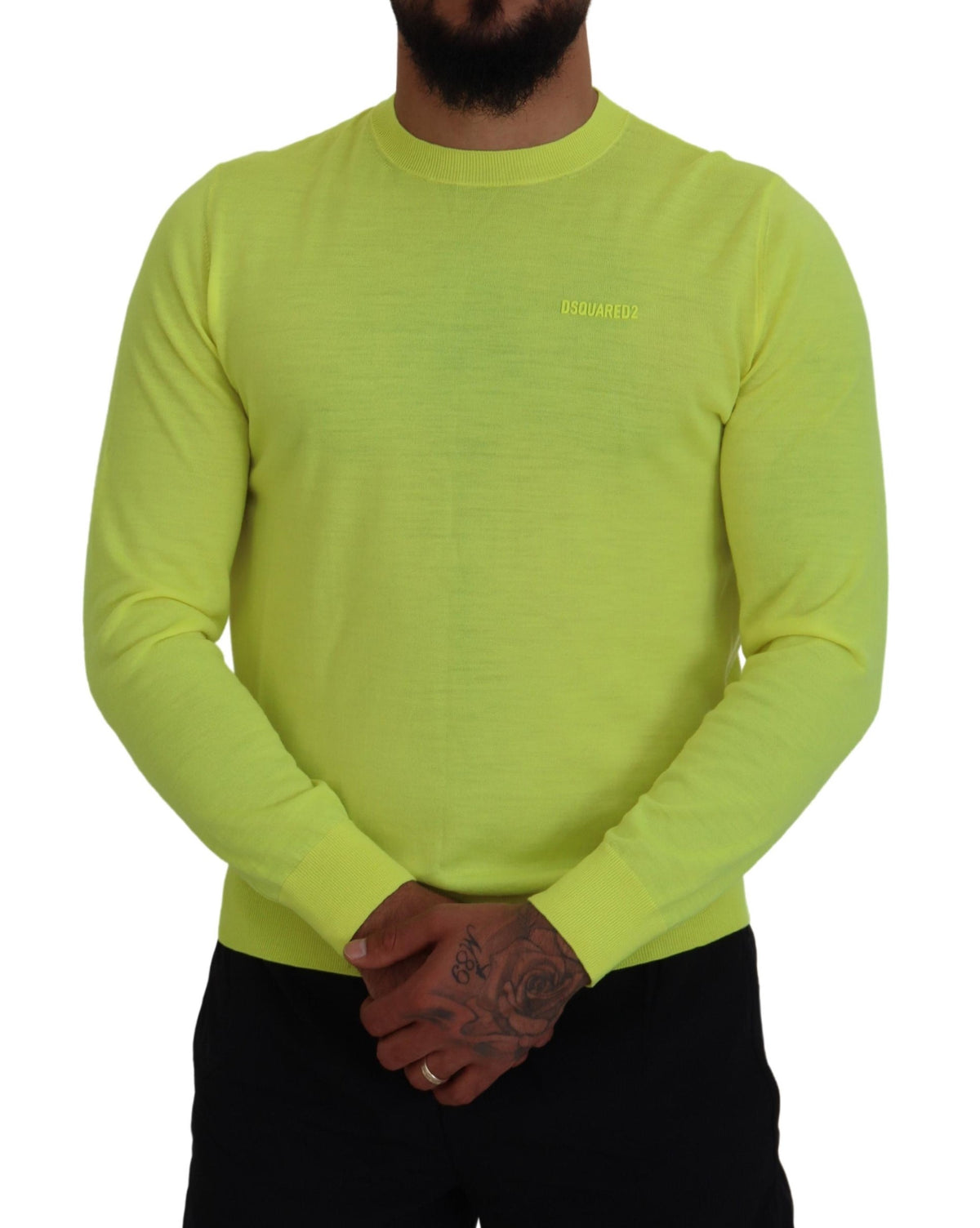 Pull à manches longues jaune vert Dsquared² pour homme