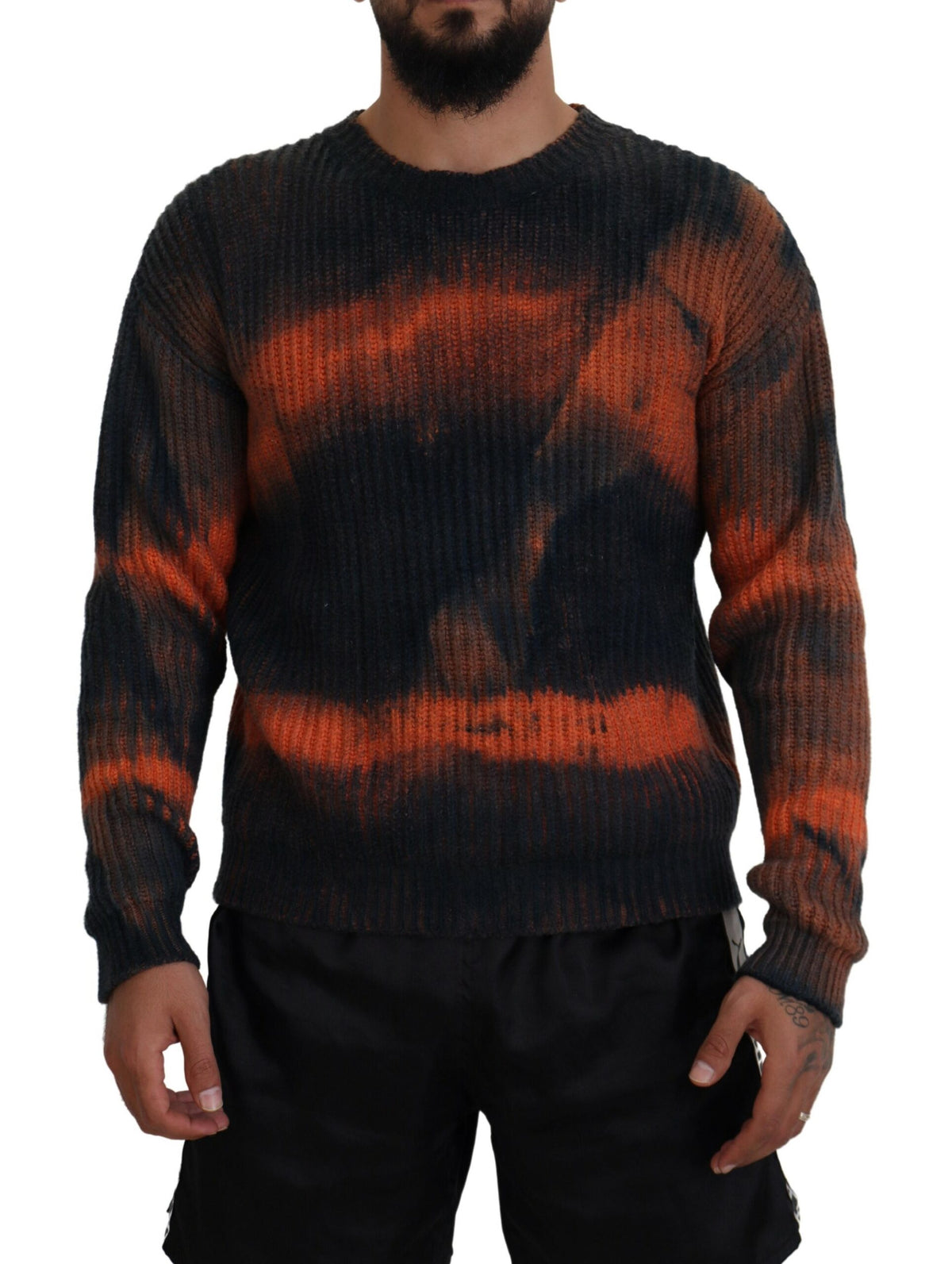 Pull-over en coton noir et orange tie dye Dsquared² pour homme