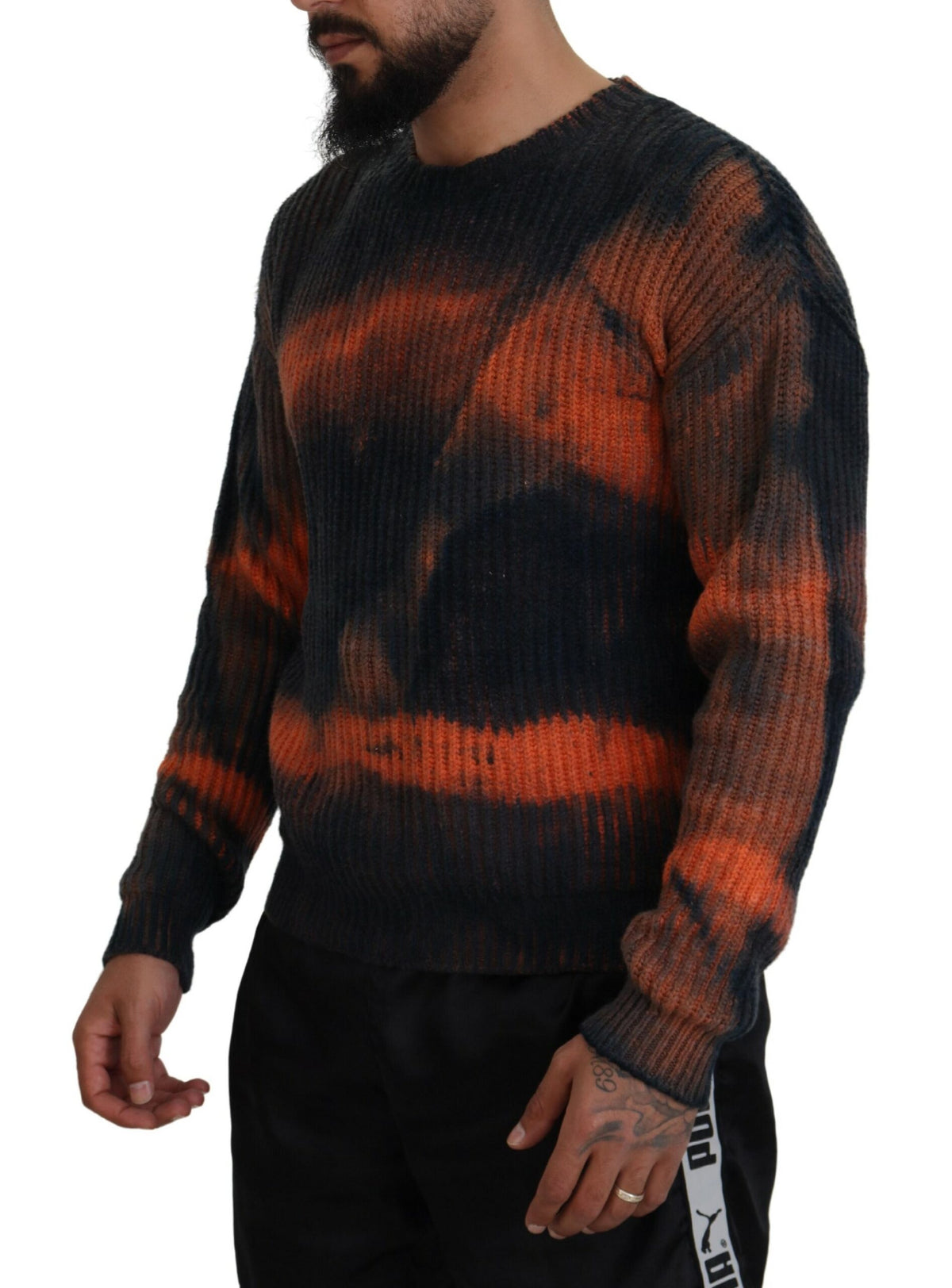 Suéter de hombre con efecto tie dye en algodón negro y naranja de Dsquared²