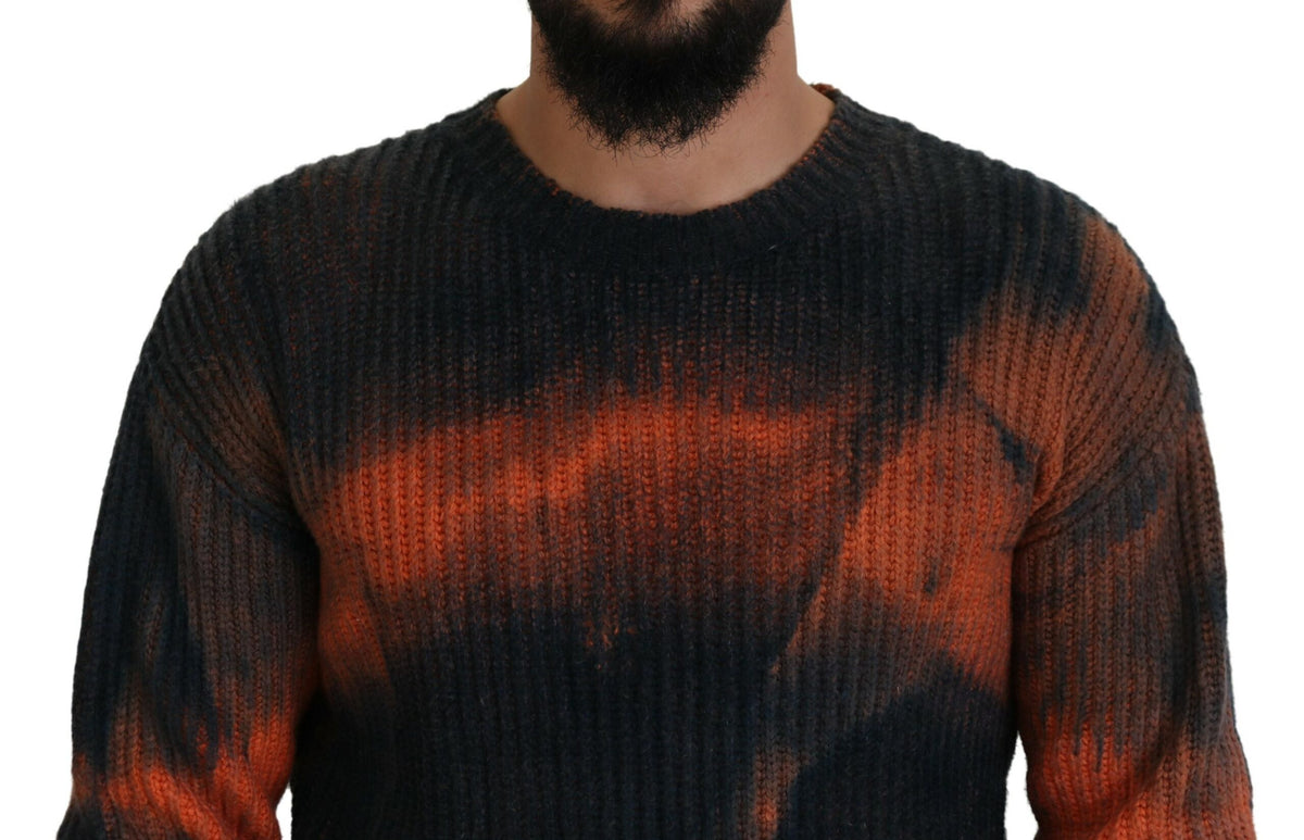 Suéter de hombre con efecto tie dye en algodón negro y naranja de Dsquared²