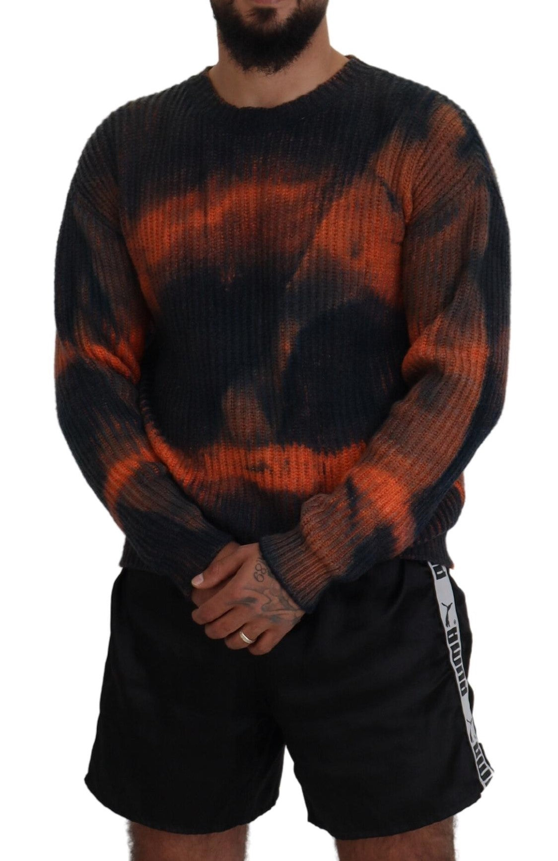 Suéter de hombre con efecto tie dye en algodón negro y naranja de Dsquared²