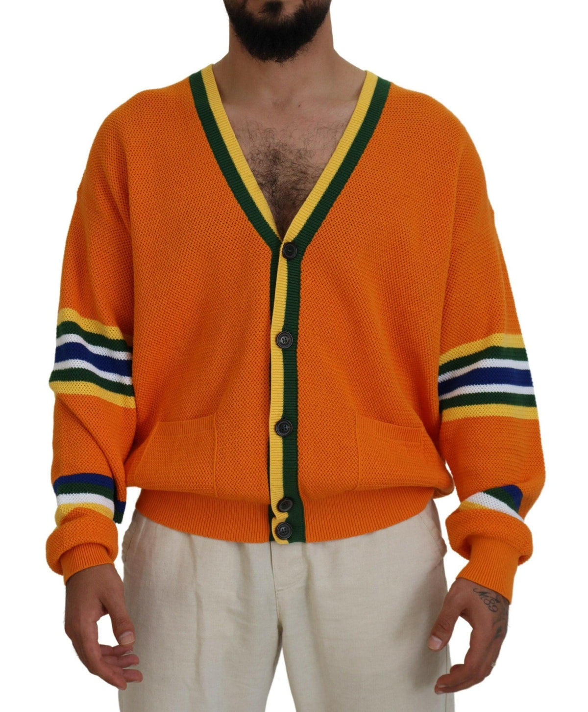 Pull cardigan à manches longues en coton orange Dsquared² pour homme