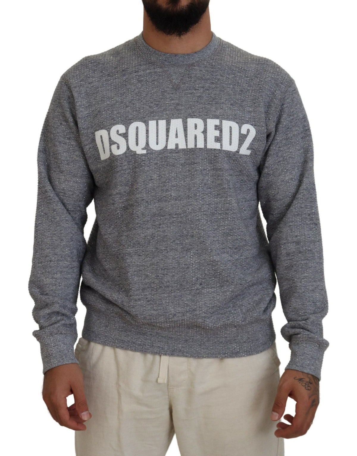 Pull-over gris à ornements en cristaux Dsquared² pour homme