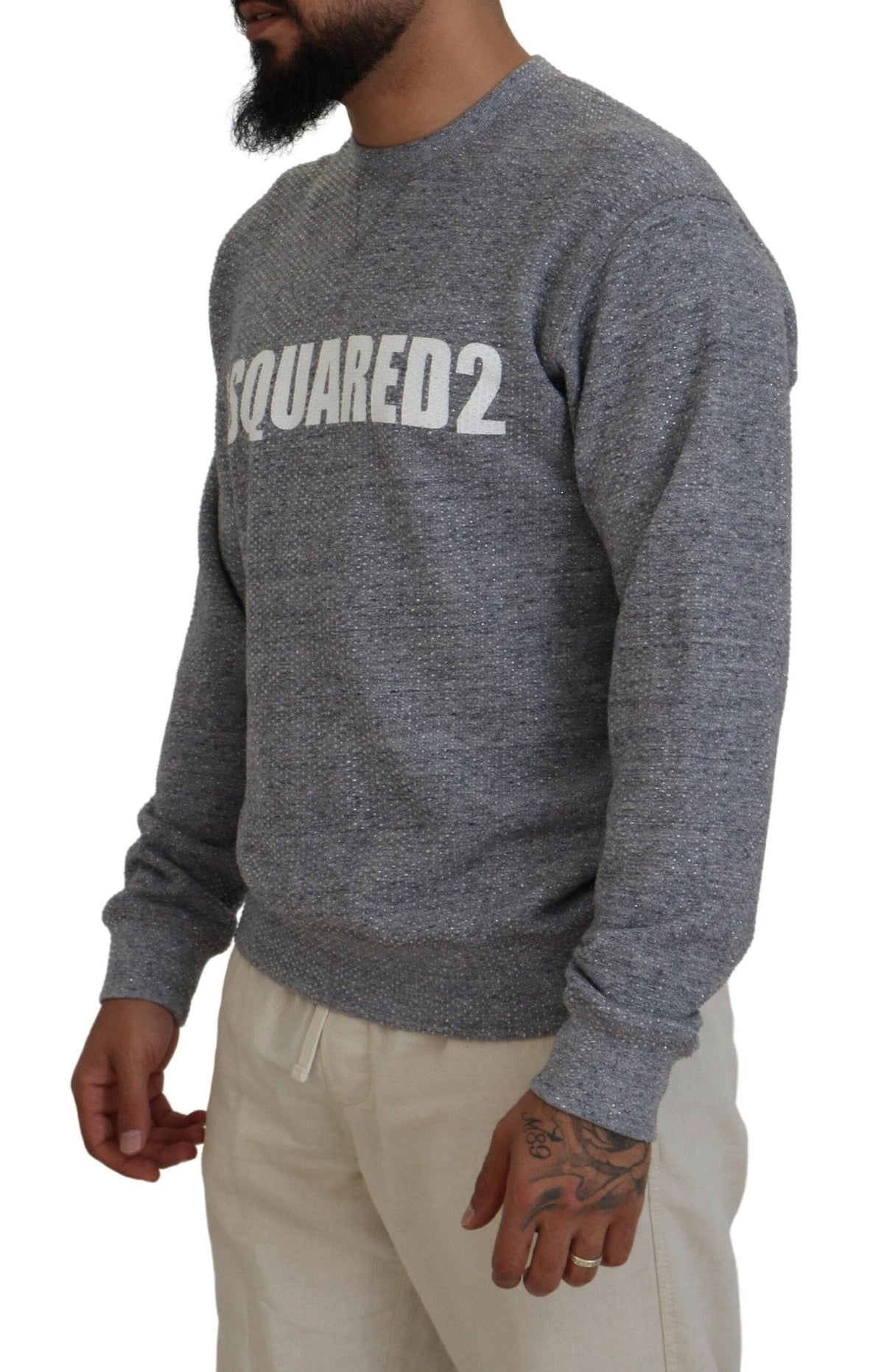 Pull-over gris à ornements en cristaux Dsquared² pour homme