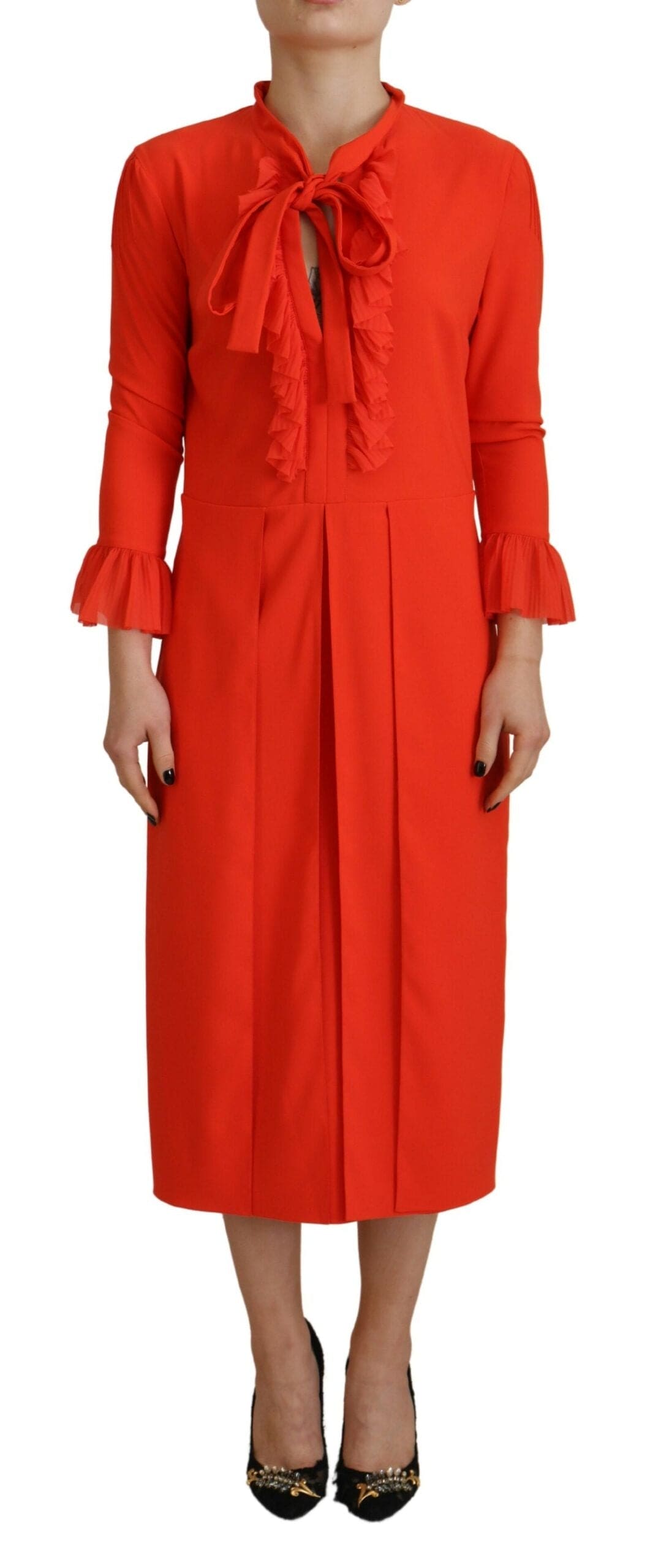 Robe mi-longue plissée à manches longues en polyester rouge Dsquared²