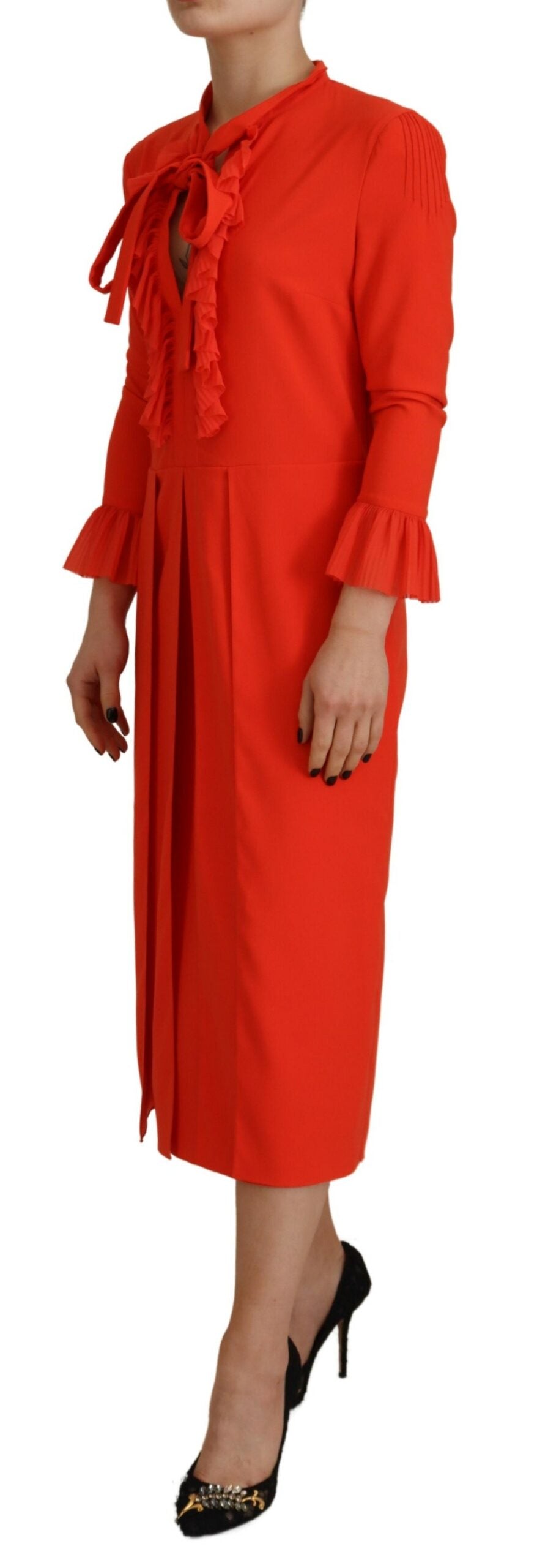 Robe mi-longue plissée à manches longues en polyester rouge Dsquared²