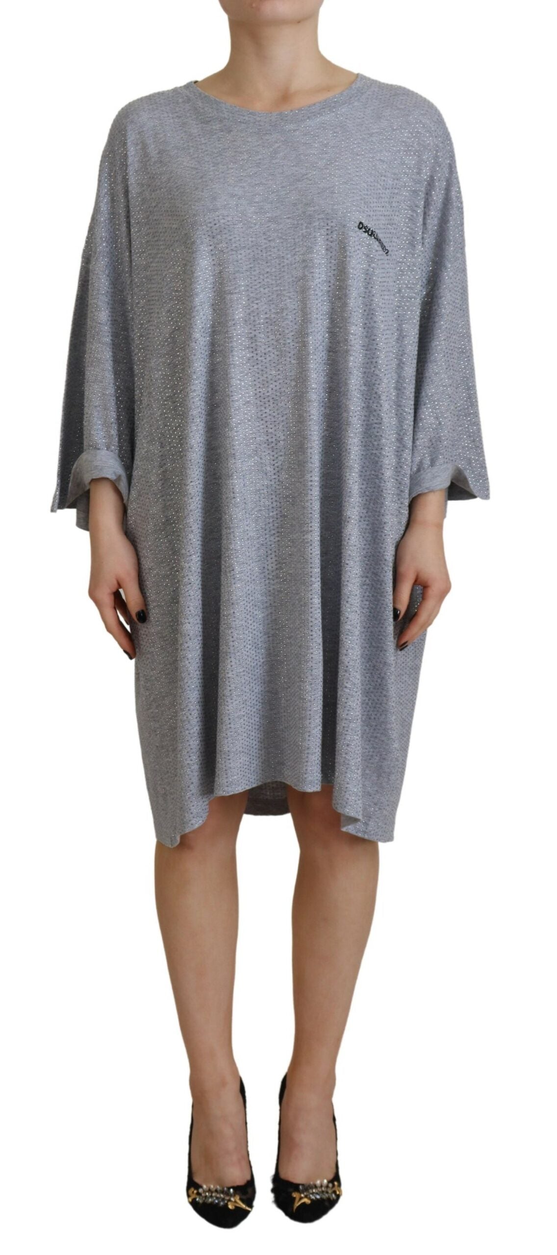 Robe à manches longues en coton gris ornée de cristaux Dsquared²