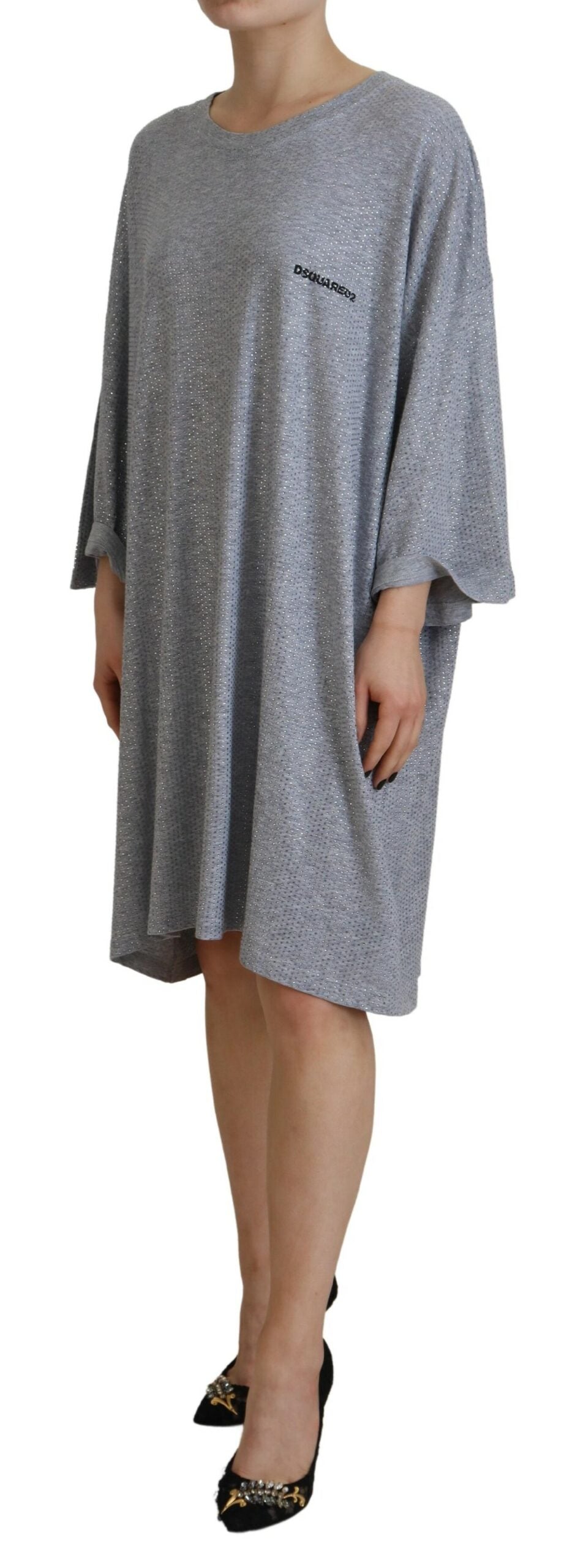 Robe à manches longues en coton gris ornée de cristaux Dsquared²