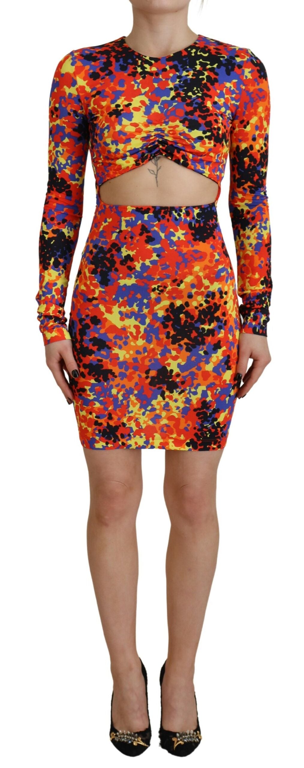 Robe à manches longues en batik multicolore Dsquared² à ventre ouvert