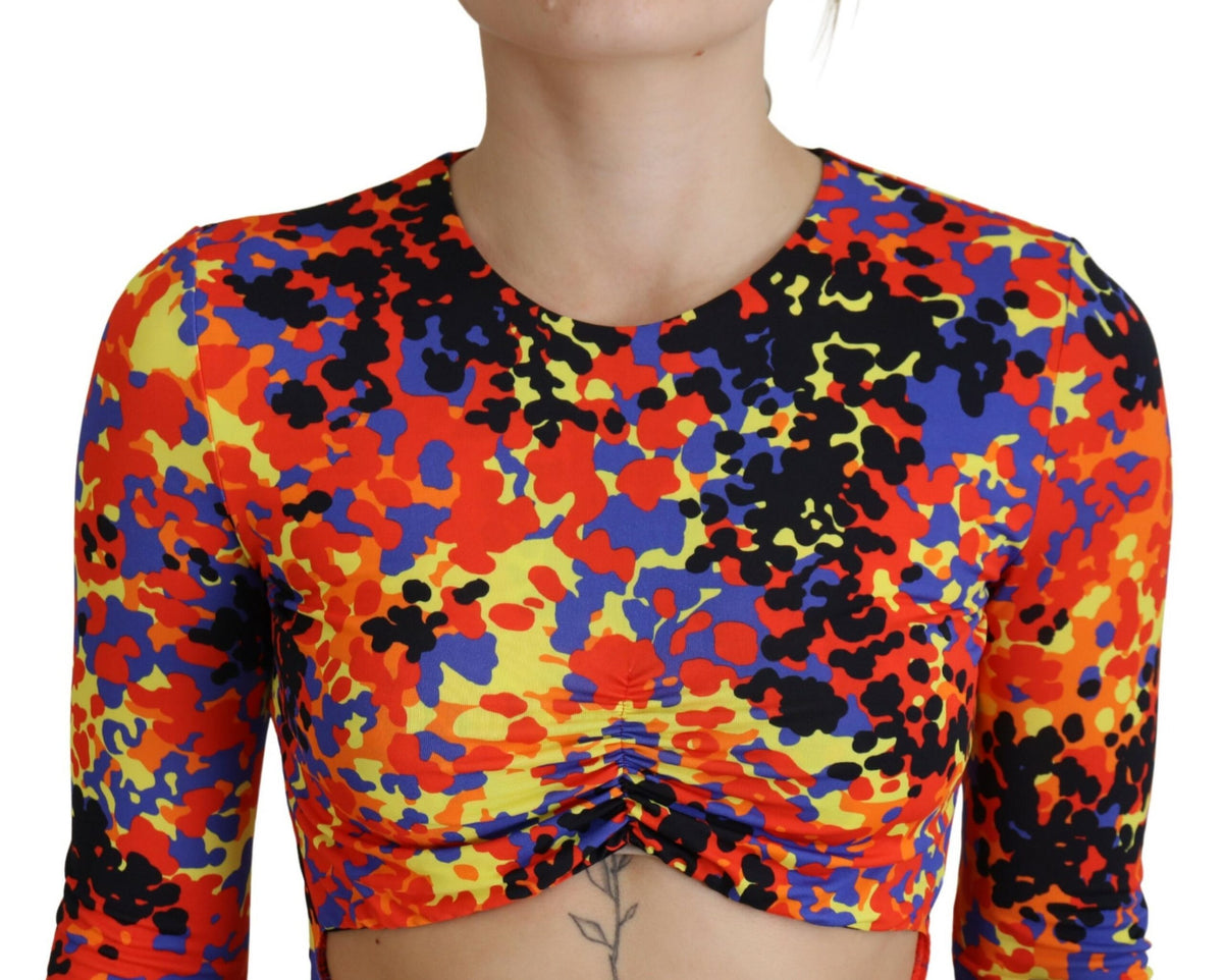 Dsquared² Multicolor Batik Open Belly Long Sleeves Dress