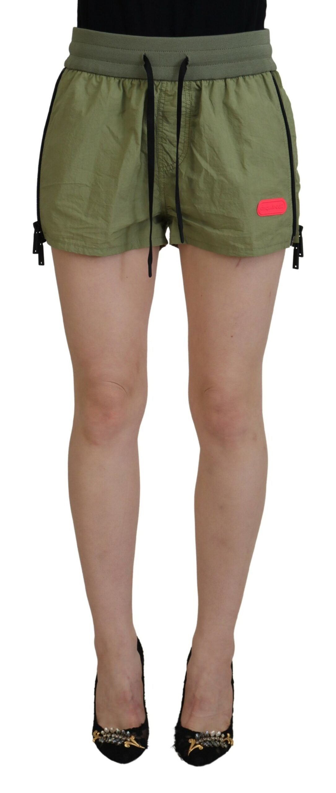 Short fuselé taille moyenne en coton vert avec cordon de serrage Dsquared²