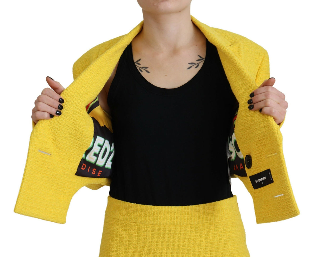 Ensemble mini-costume à double boutonnage jaune avec jupe et blazer Dsquared²