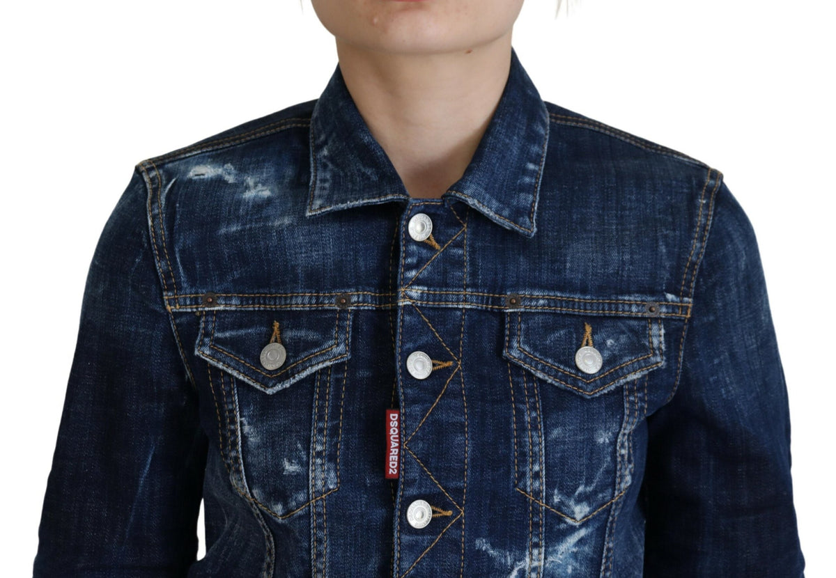 Veste en jean bleu vieilli à imprimé Dsquared²