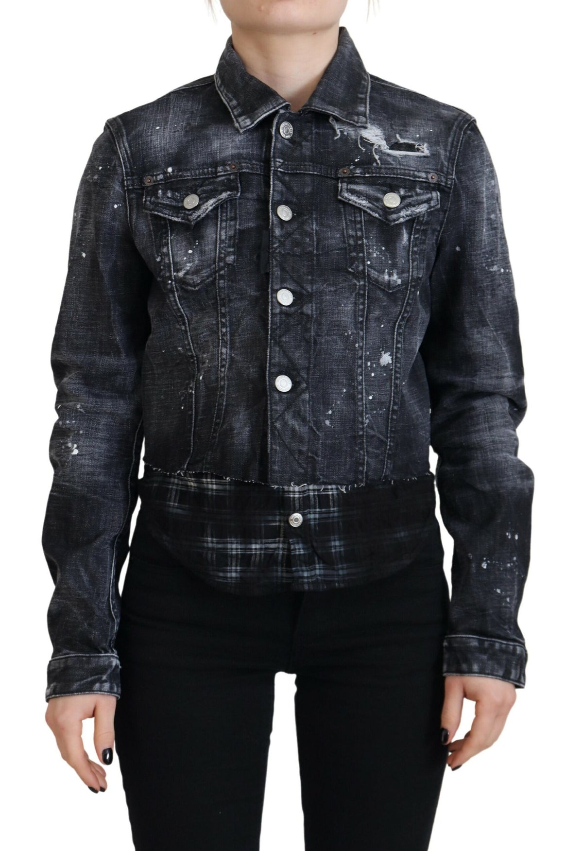 Veste en jean gris délavé en coton vieilli Dsquared²