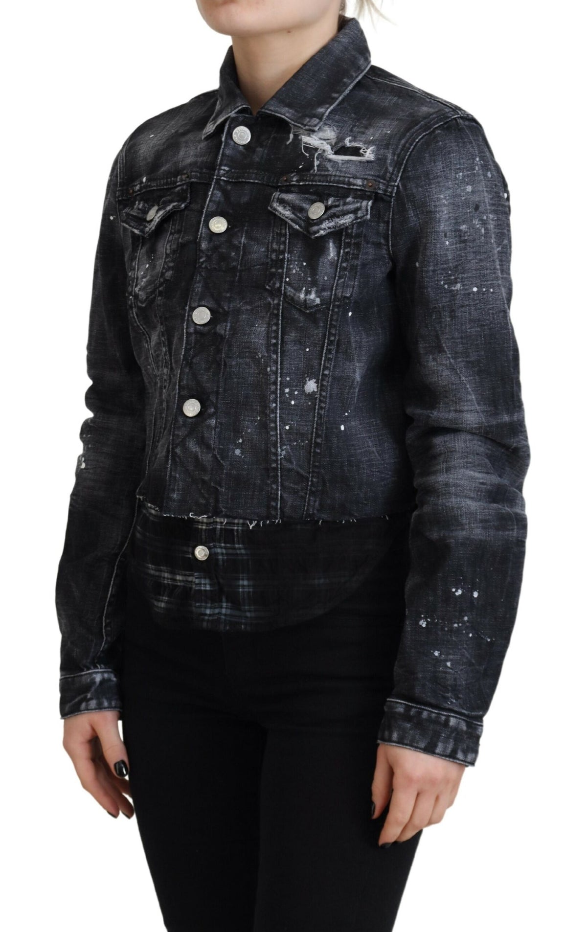 Veste en jean gris délavé en coton vieilli Dsquared²