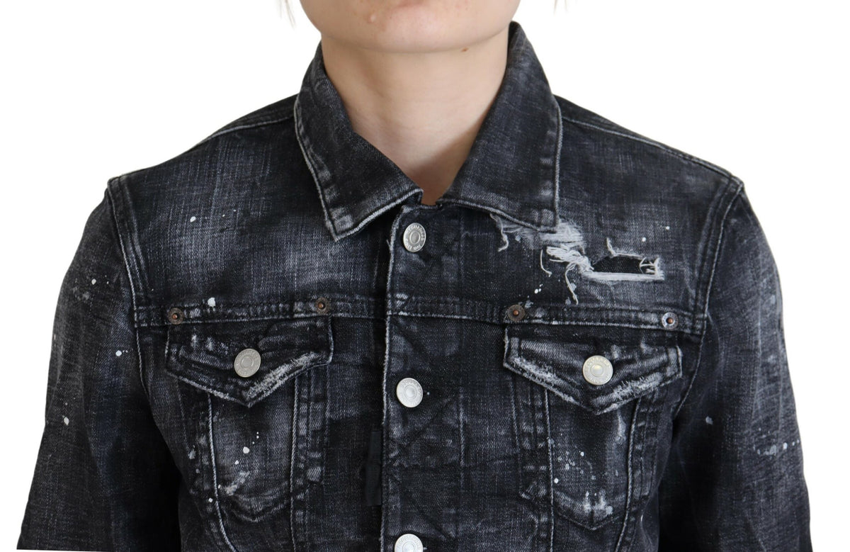 Veste en jean gris délavé en coton vieilli Dsquared²