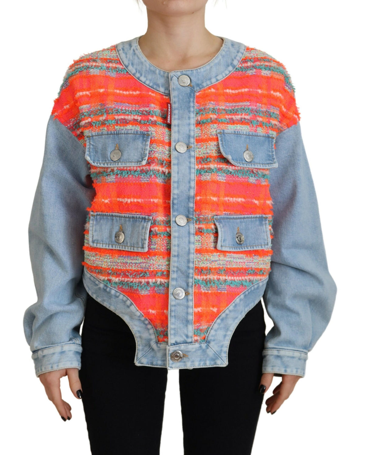 Veste en jean à empiècements boutonnés orange et bleu Dsquared²