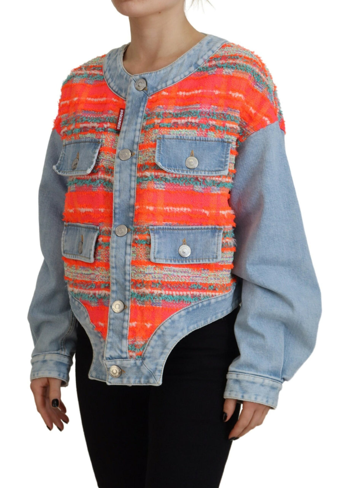 Veste en jean à empiècements boutonnés orange et bleu Dsquared²