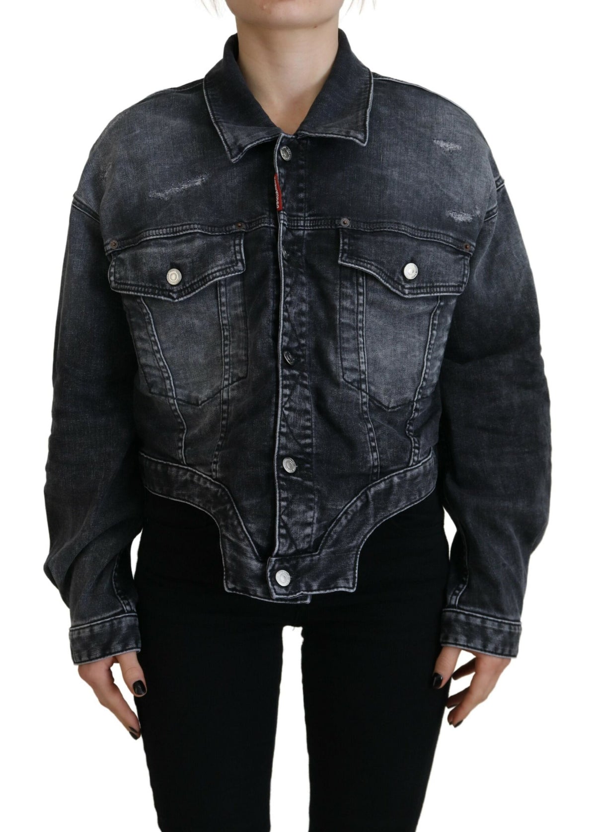 Veste courte en jean gris délavé en coton Dsquared²