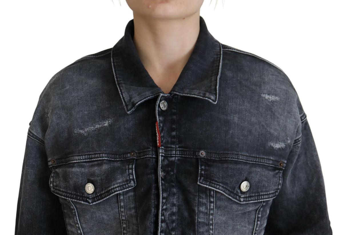 Veste courte en jean gris délavé en coton Dsquared²