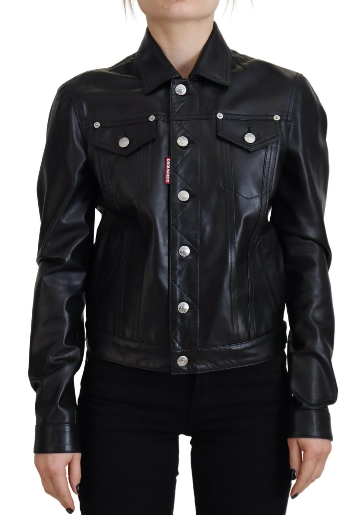 Veste à manches longues en cuir noir avec col Dsquared²